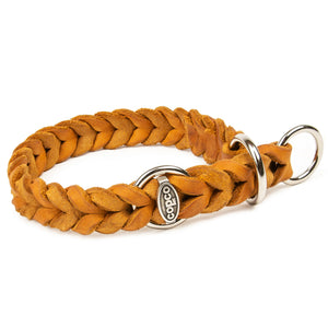 Zugstopp Halsband Hund – Fettlederhalsband geflochten mit Zugbegrenzung, handgefertigt