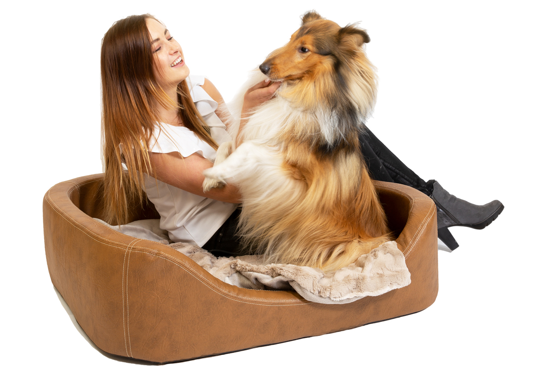 Orthopädisches Hundebett Stella – oval, Kunstleder Antik-Optik, rutschfest