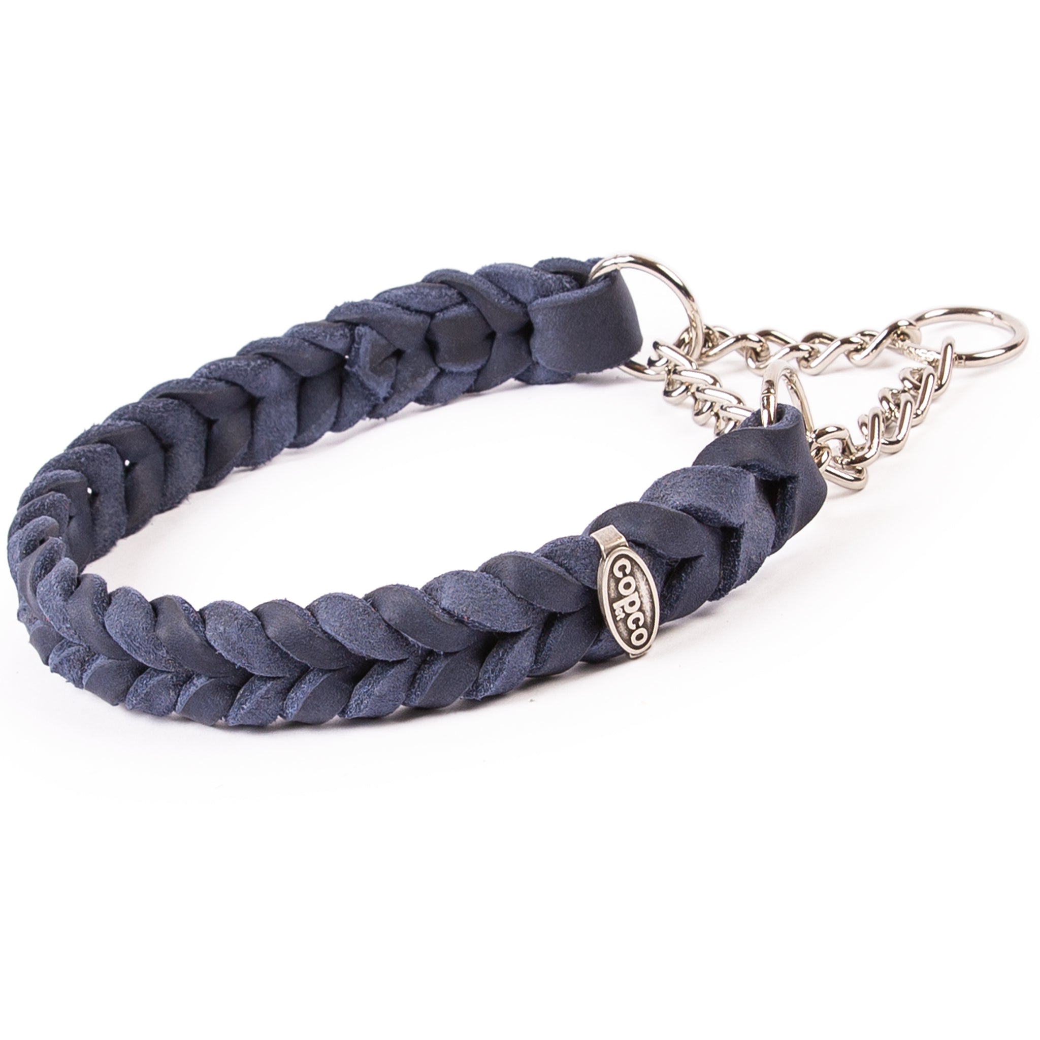 Fettlederhalsband geflochten mit Zugstoppkette – Zughalsband Leder