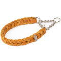 Fettlederhalsband geflochten mit Zugstoppkette – Zughalsband Leder