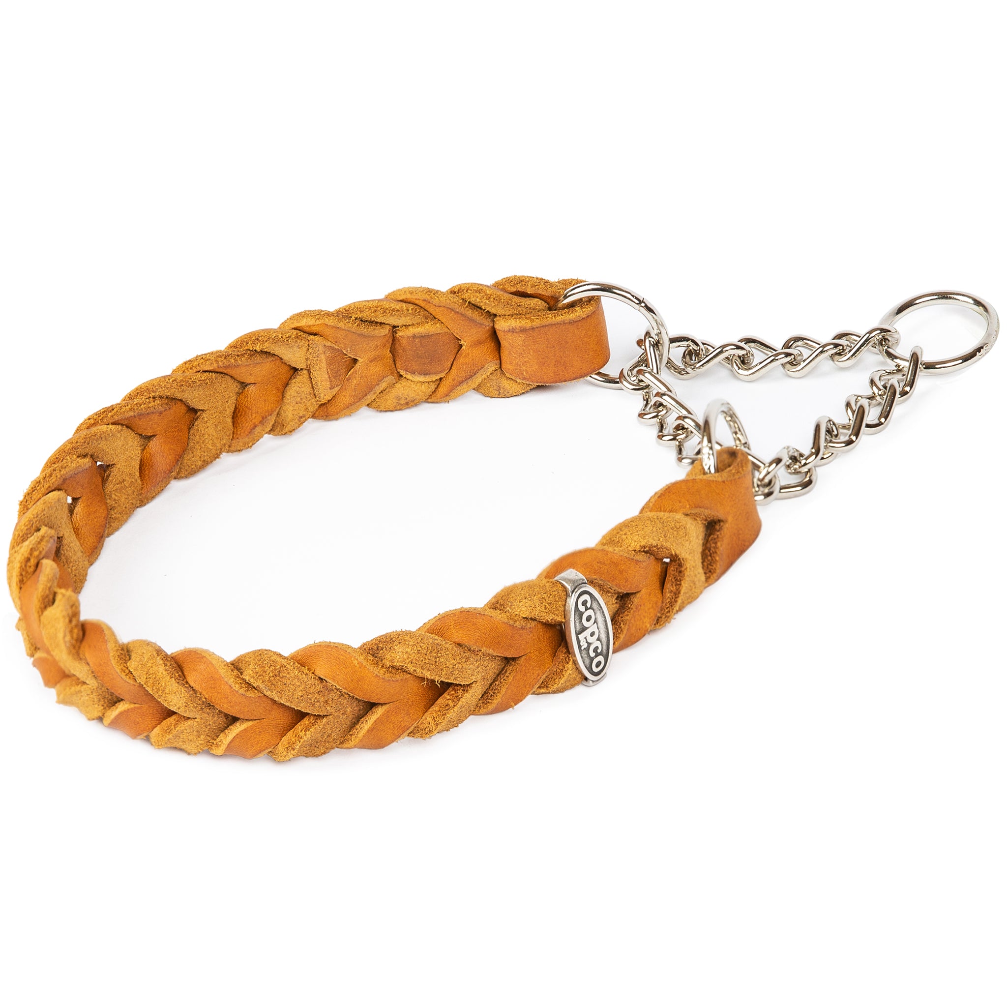Fettlederhalsband geflochten mit Zugstoppkette – Zughalsband Leder