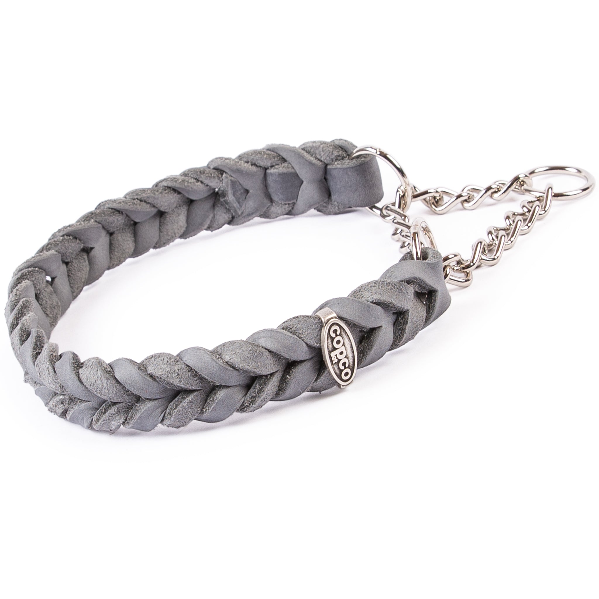 Fettlederhalsband geflochten mit Zugstoppkette – Zughalsband Leder