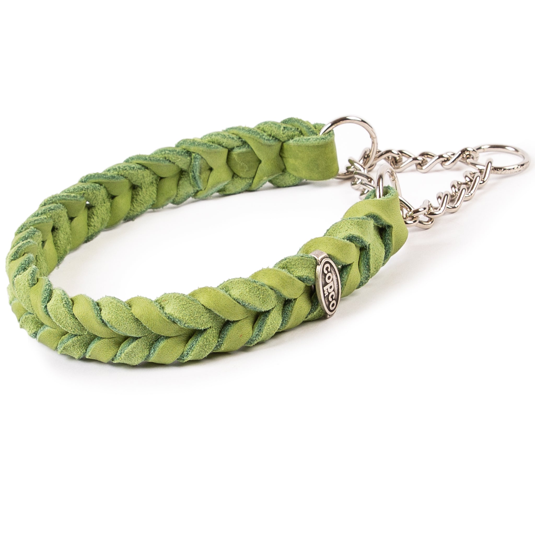 Fettlederhalsband geflochten mit Zugstoppkette – Zughalsband Leder