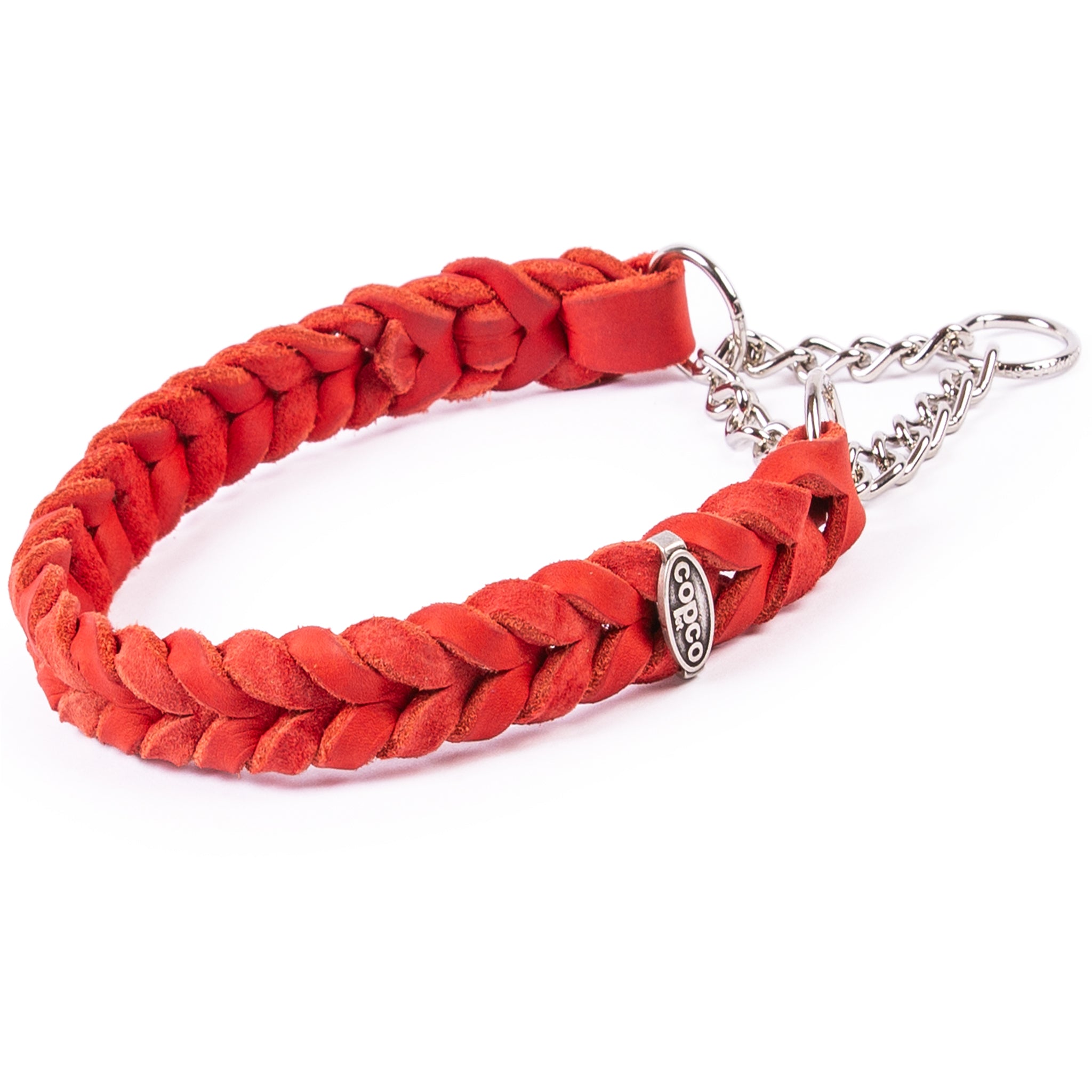 Fettlederhalsband geflochten mit Zugstoppkette – Zughalsband Leder