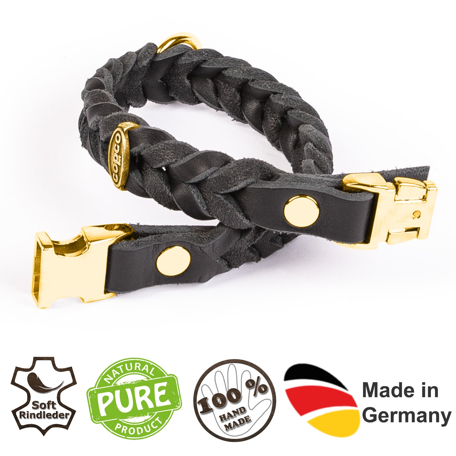Lederhalsband Hund geflochten – Hundehalsband Leder mit Klickverschluss, handgefertigt