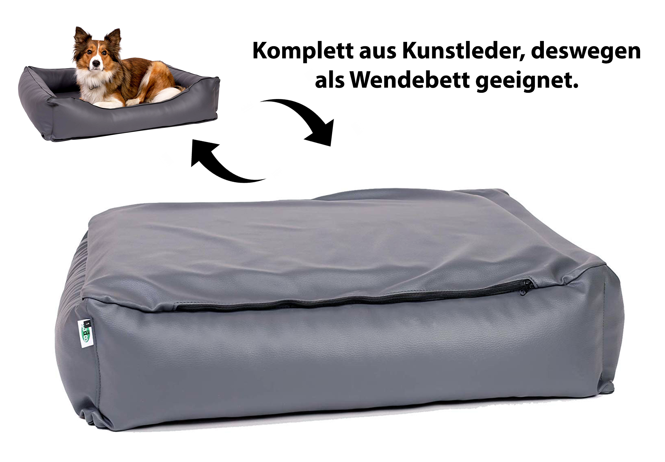 Orthopädisches Hundebett Kunstleder Paco, waschbar & ideal für große Hunde