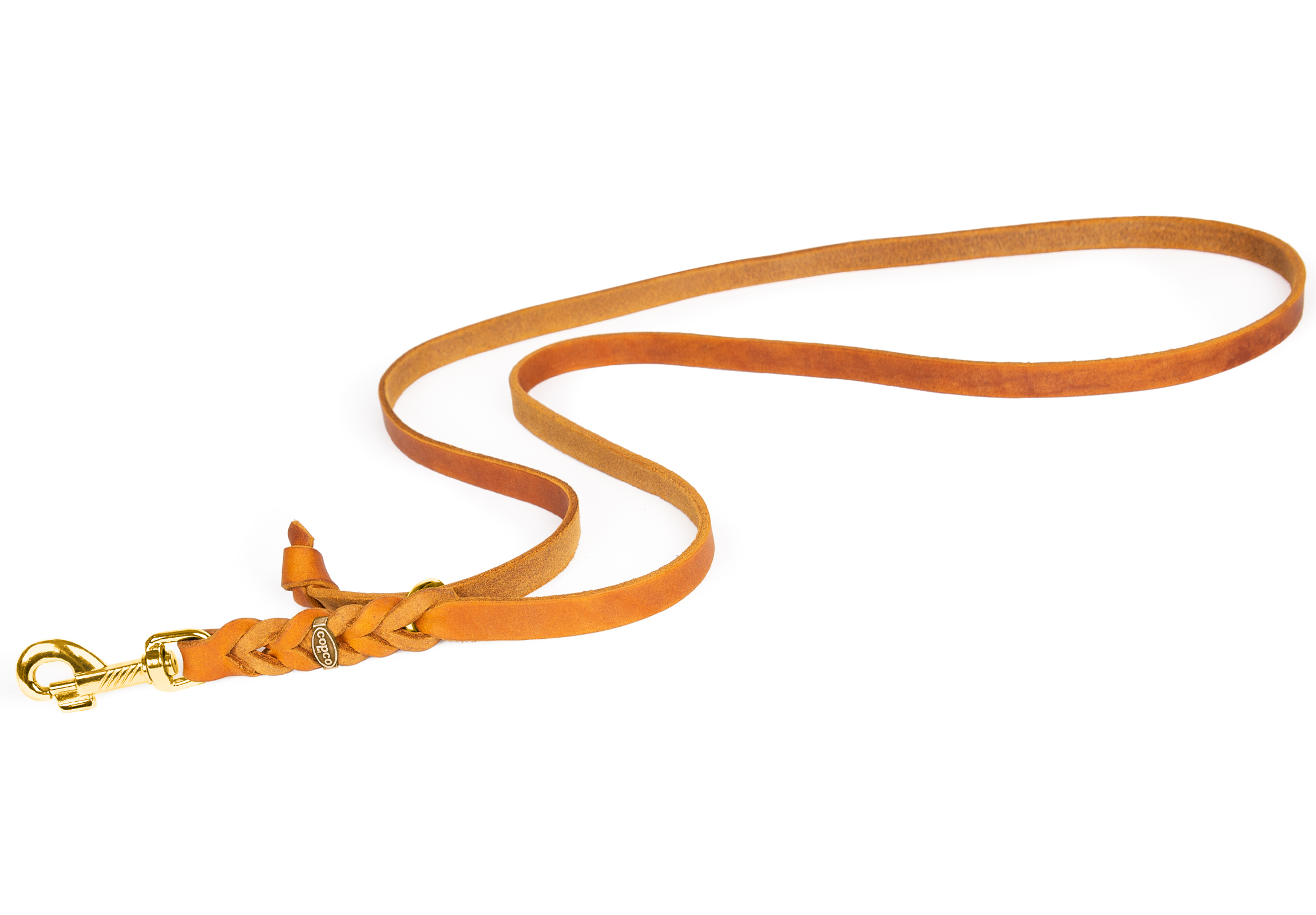 Fettlederleine - 3 in 1 Suchleine, mit große Handschlaufe Messing Cognac 2 m x 10 mm