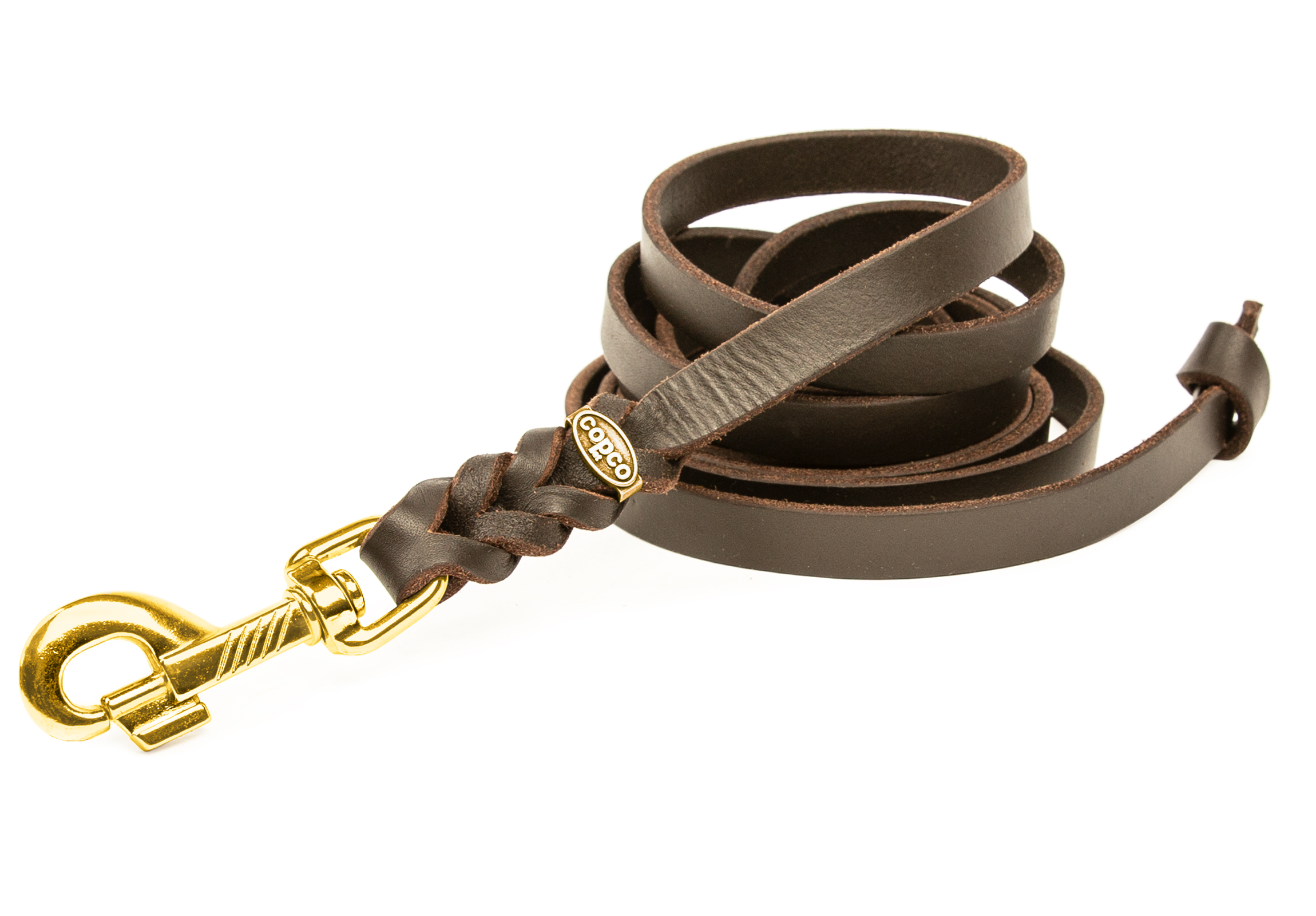 Fettleder-Leine Messing ohne Handschlaufe Cognac 2 m x 15 mm