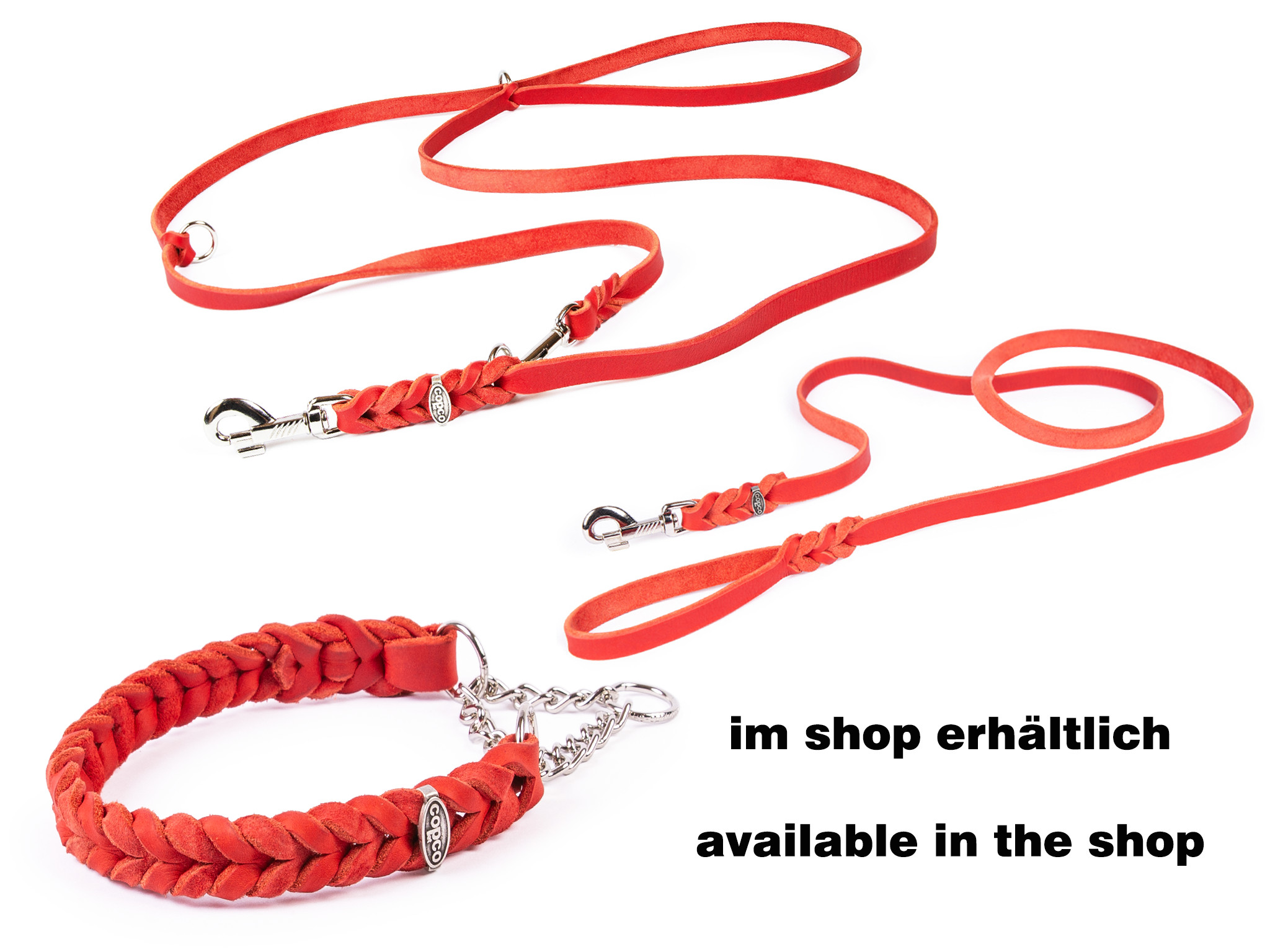 Fettleder Halsband geflochten mit verchromter Zugstopp Kette Rot 60 - 65 cm 25 mm