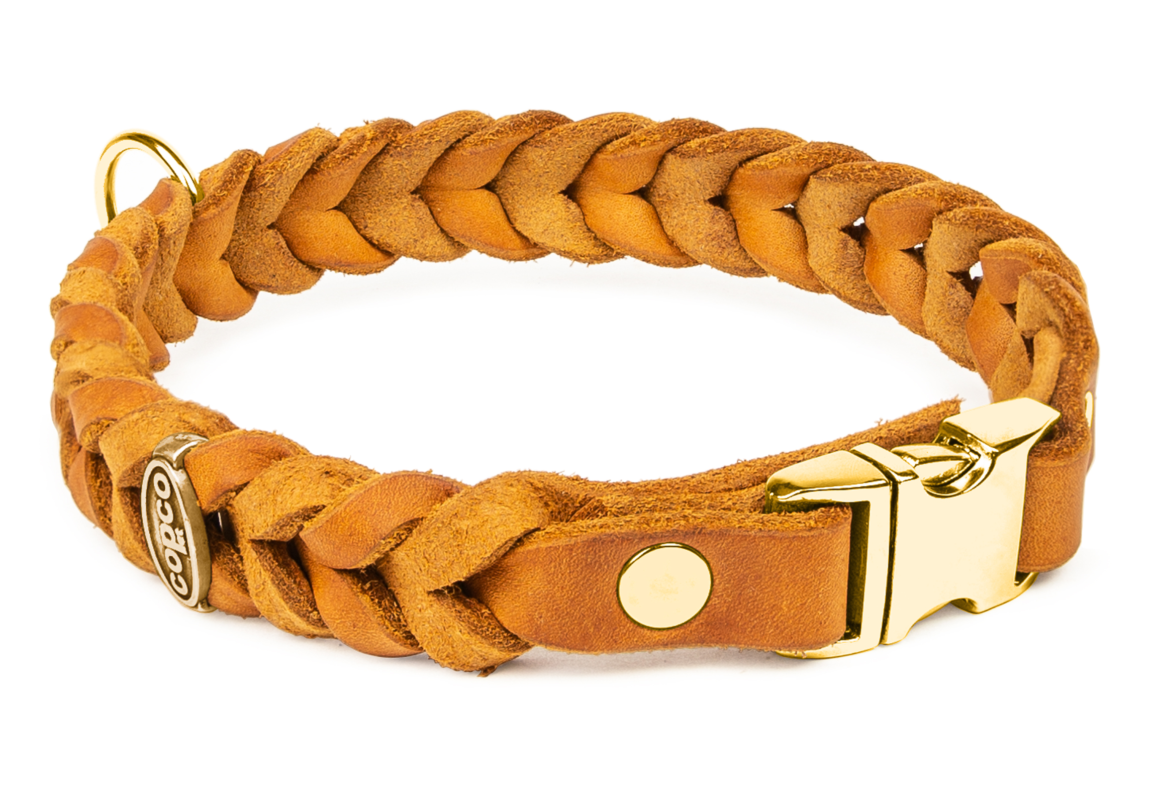 Fettleder Halsband geflochten mit Messing Metall-Klick-Verschluß Cognac 65 cm 20 mm
