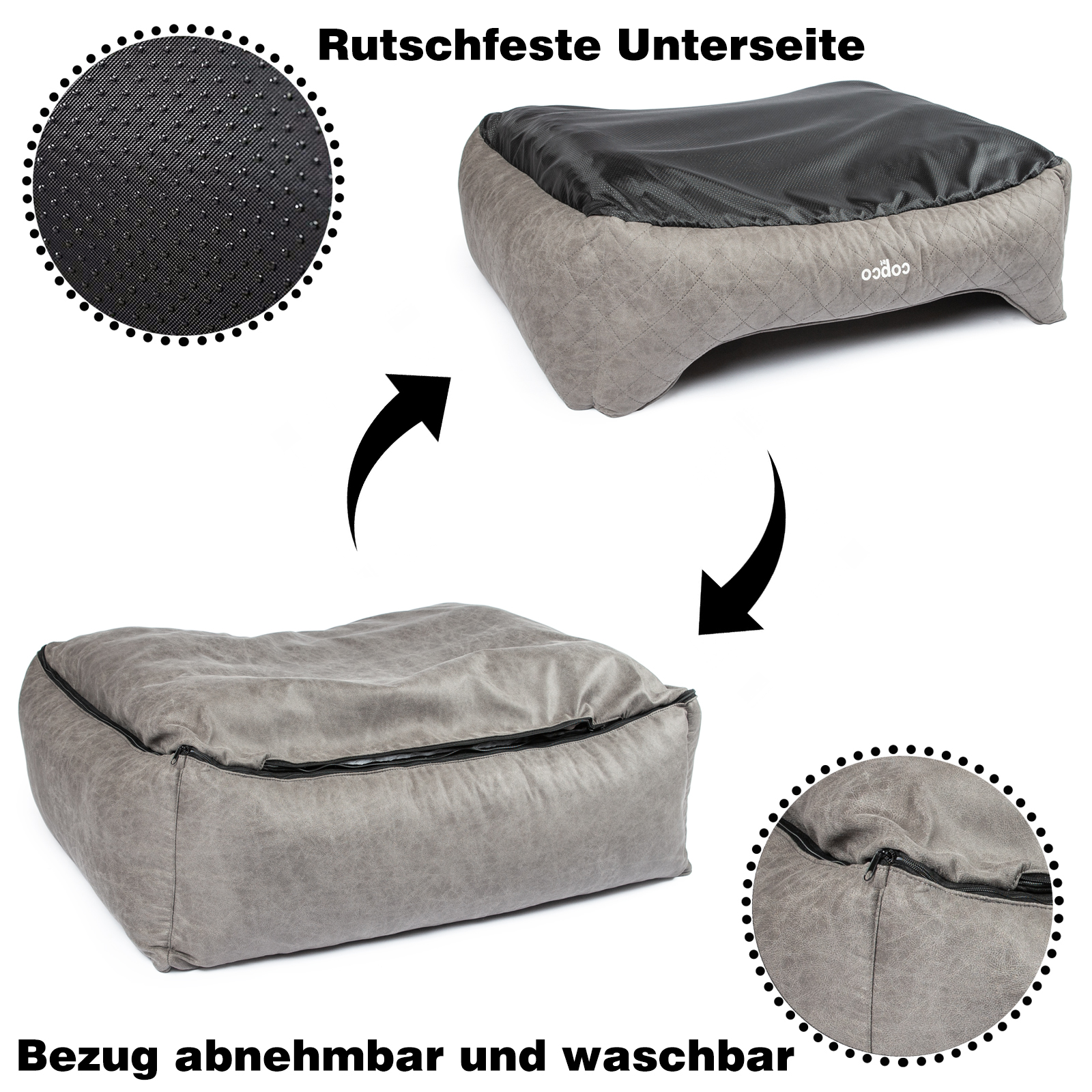 CopcoPet Hundebett Hugo Schwarz S ca. 70 x 55 cm Schaumstoff-Kissen