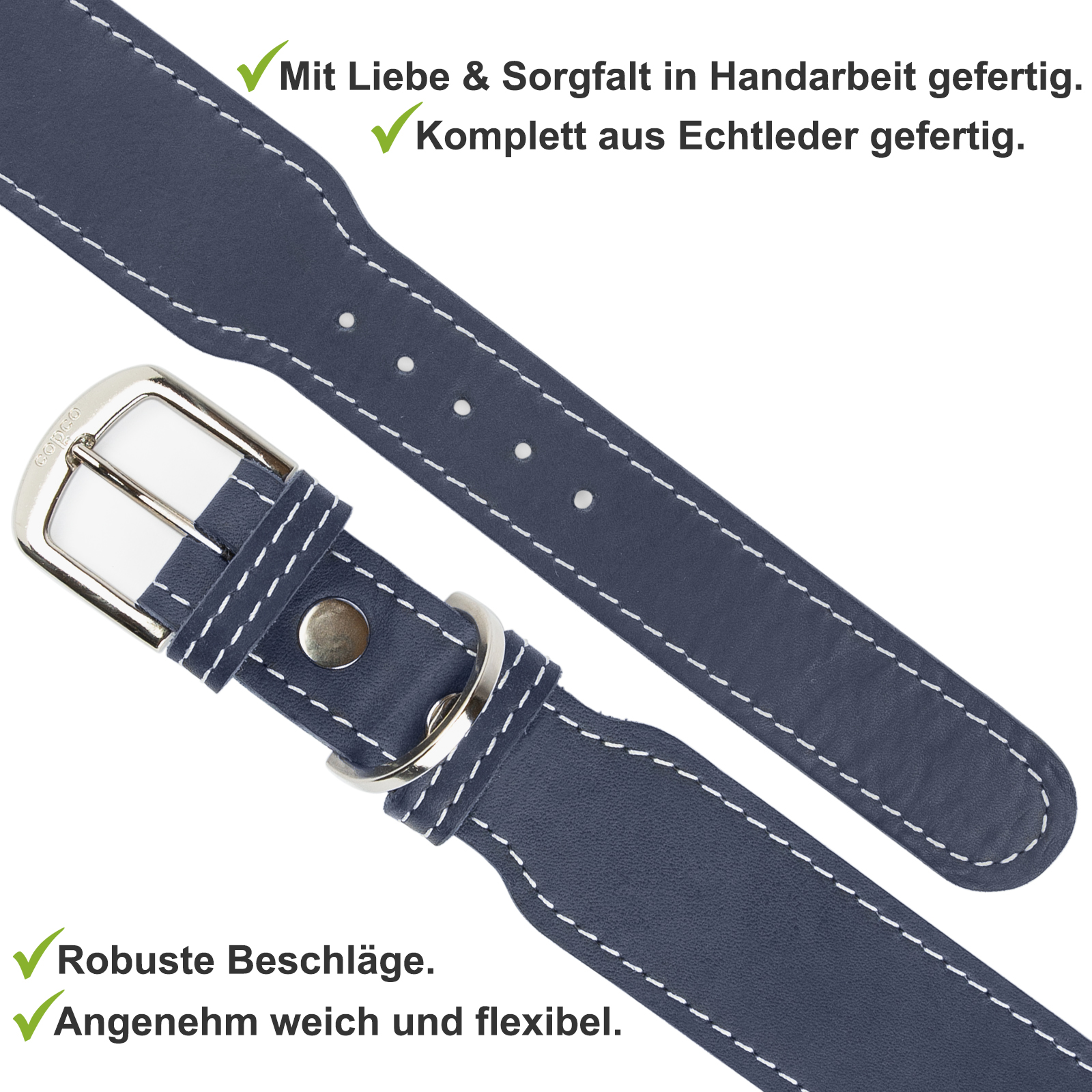 Fettleder Halsband Zoe verchromt Marineblau 50 - 55 cm 40 mm