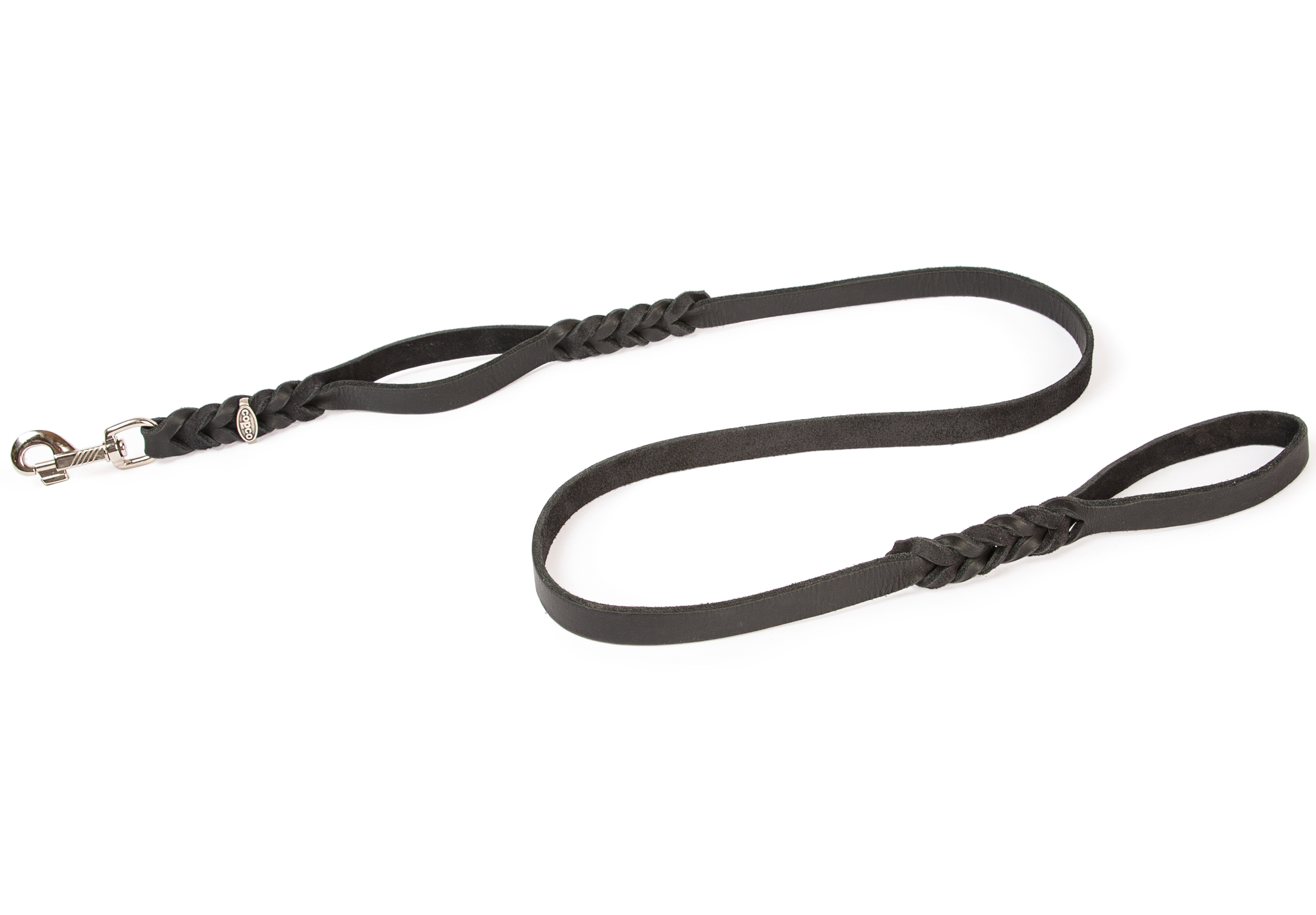Fettlederleine mit 2 Handschlaufen verchromt Schwarz 1,50 m x 12 mm