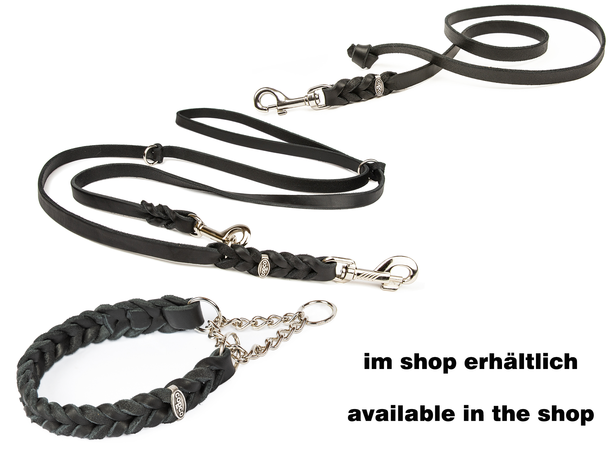 Fettlederhalsband geflochten mit verchromte Zugstopp Kette Schwarz 55 - 60 cm 25 mm