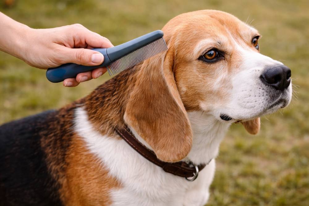 Flohkamm im Einsatz bei einem Hund
