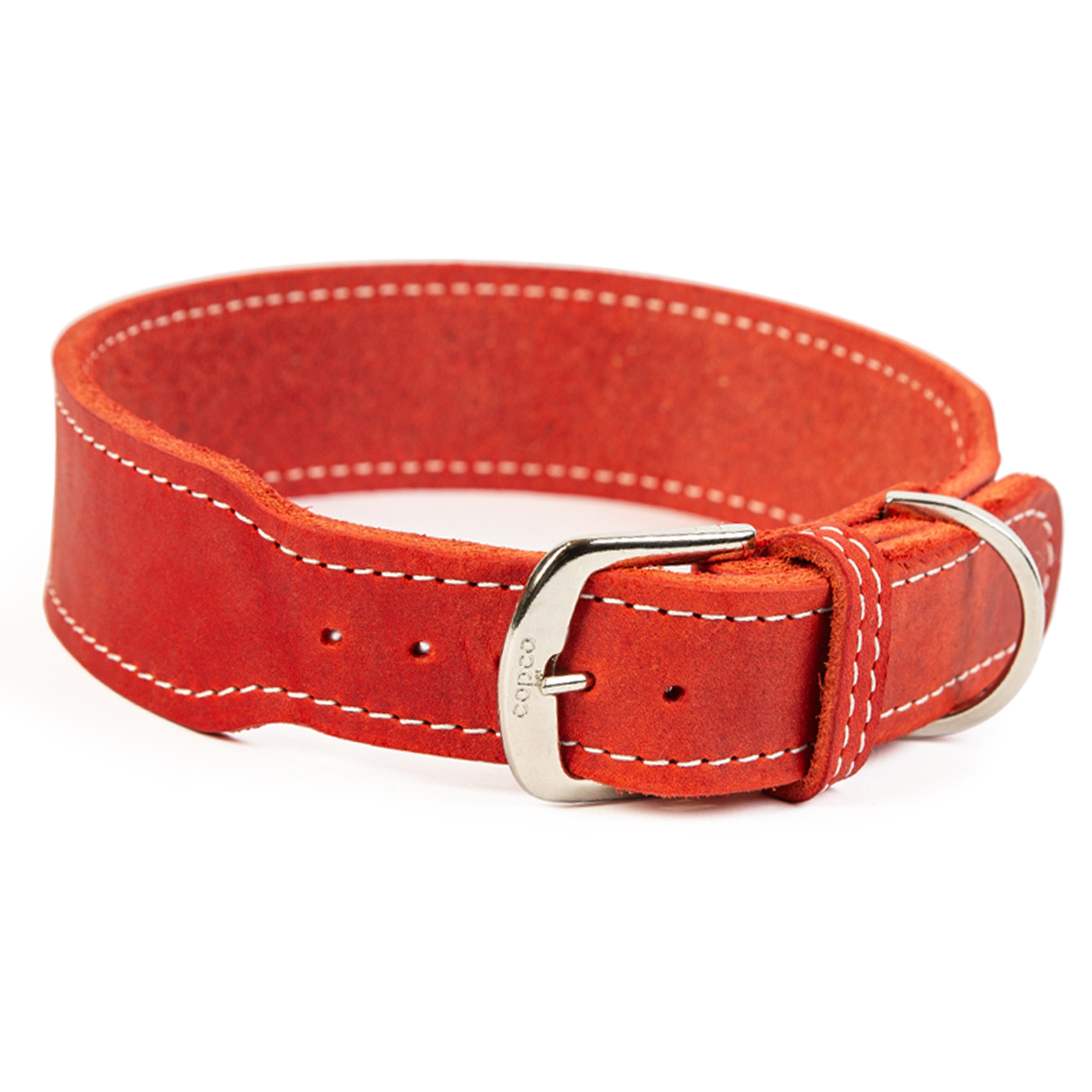 Fettleder Halsband Zoe verchromt Rot 50 - 55 cm 40 mm