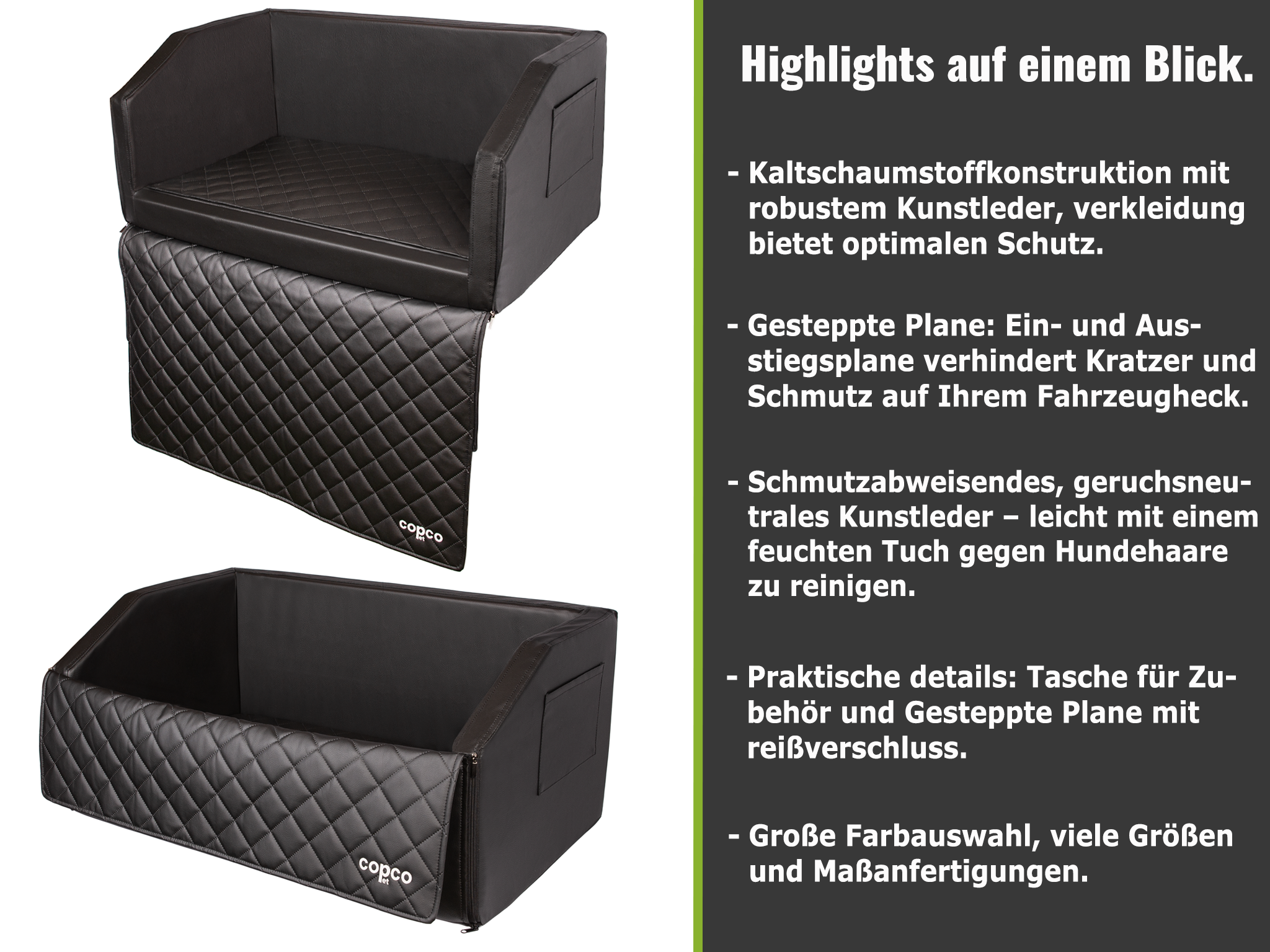 CopcoPet - Autohundebett Schwarz 110 x 90 cm mit Gurtsystem
