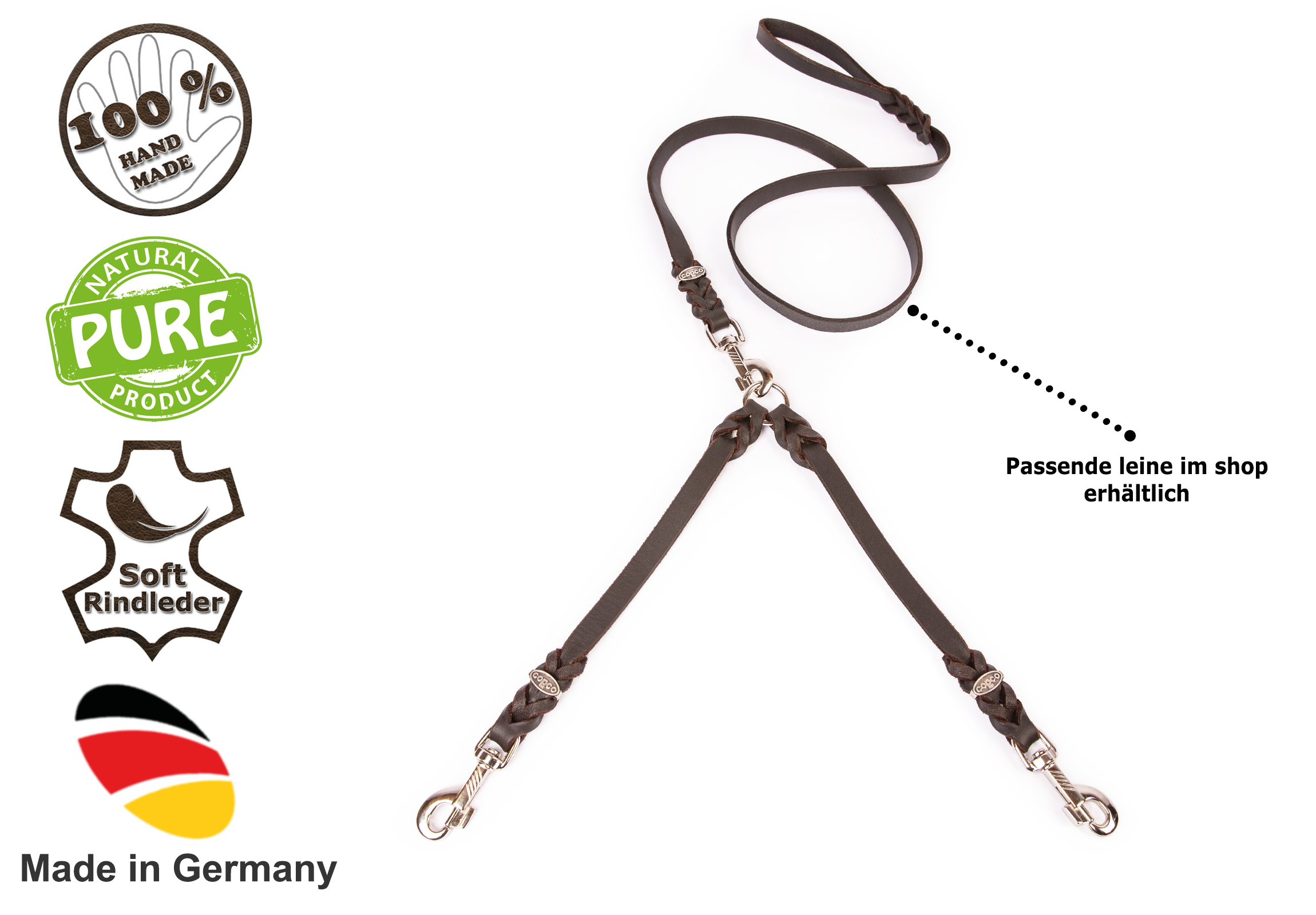 Koppel mit 2 Karabiner aus Fettleder