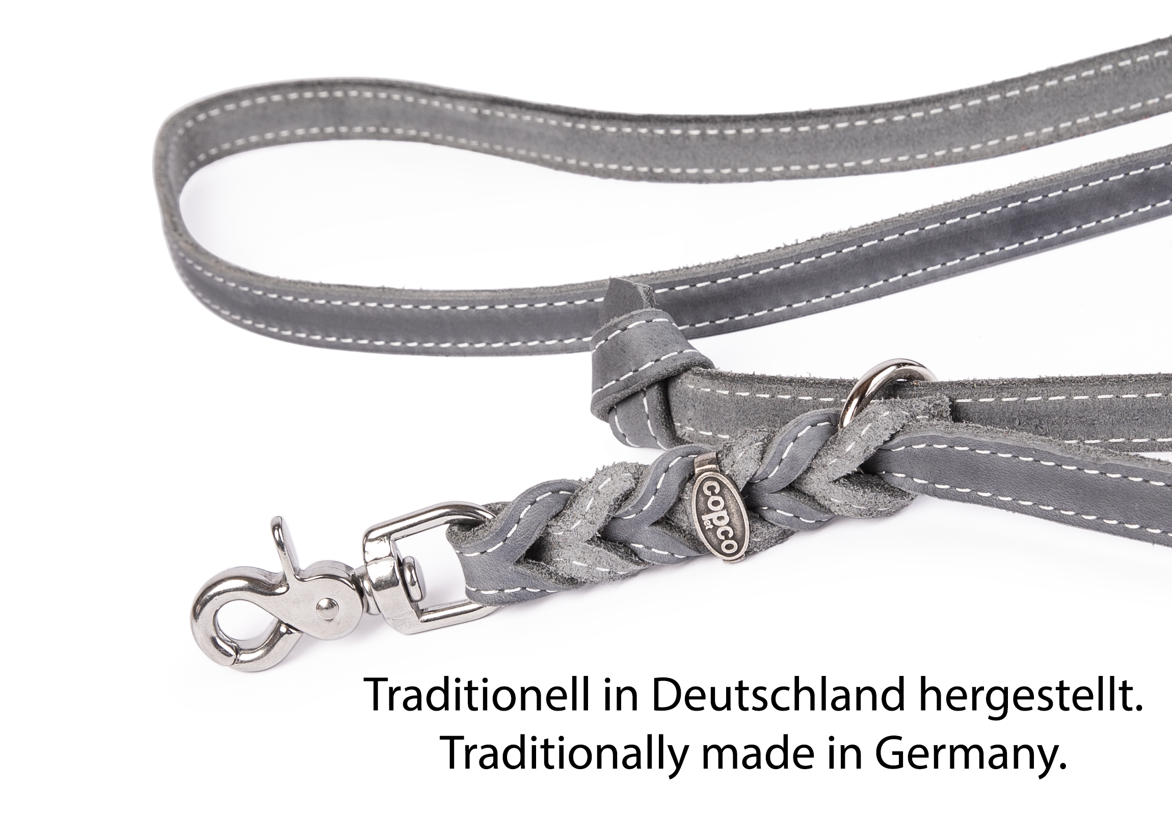 CopcoPet Hundeleine Cezar Grau Schnapphaken Edelstahl 2,40 m x 18 mm