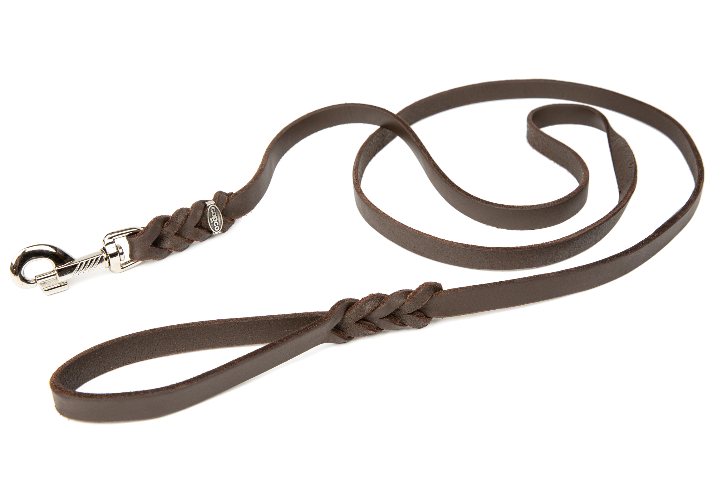 Fettlederleine mit Handschlaufe Edelstahl Braun 1,5 m x 10 mm