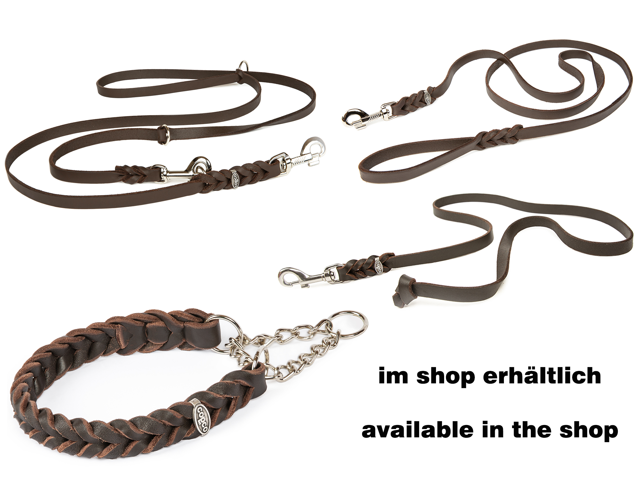 Fettlederhalsband geflochten mit verchromte Zugstopp Kette Braun 60 - 65 cm 25 mm