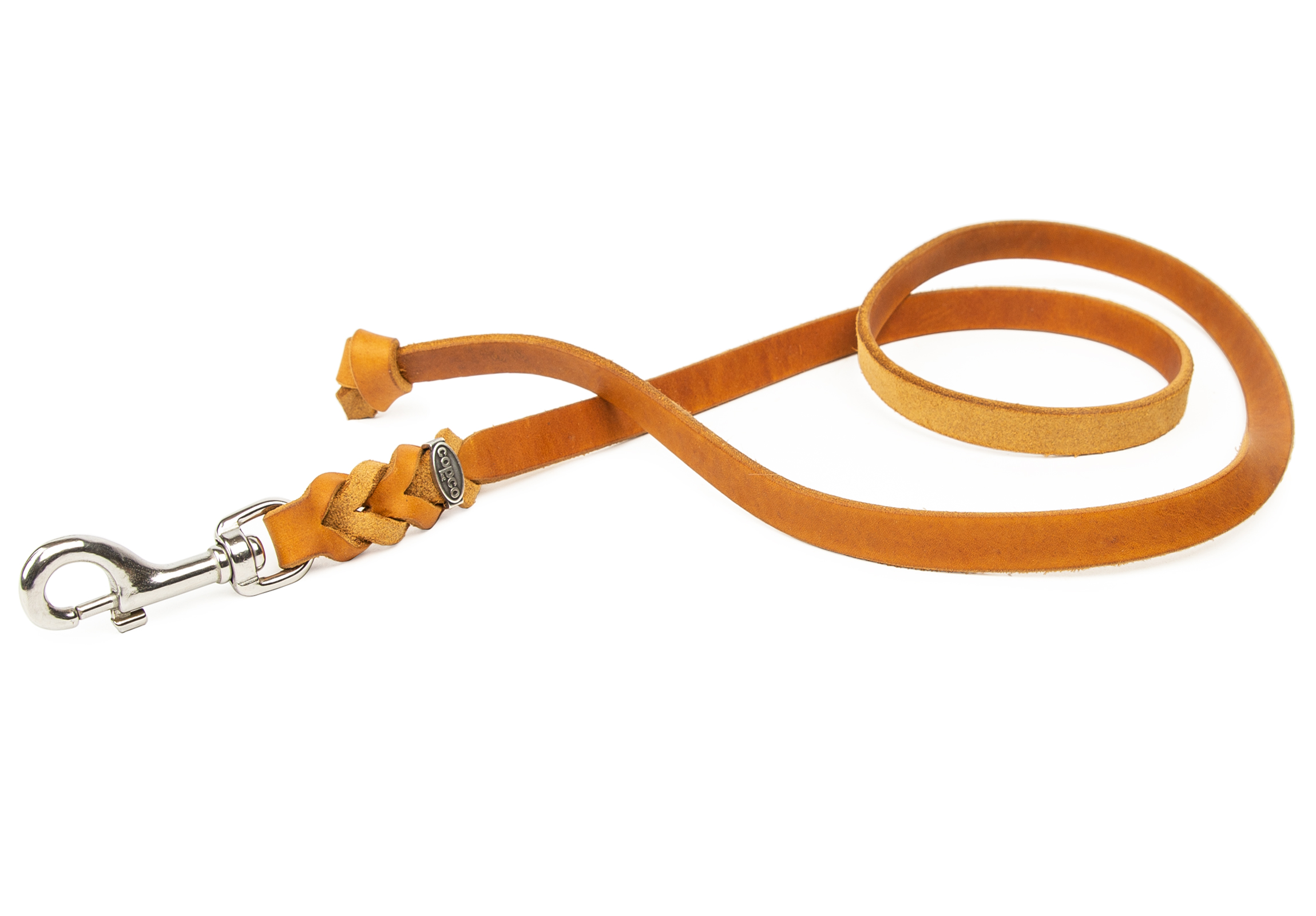 Fettleder-Leine verchromt ohne Handschlaufe Cognac 10 m x 15 mm