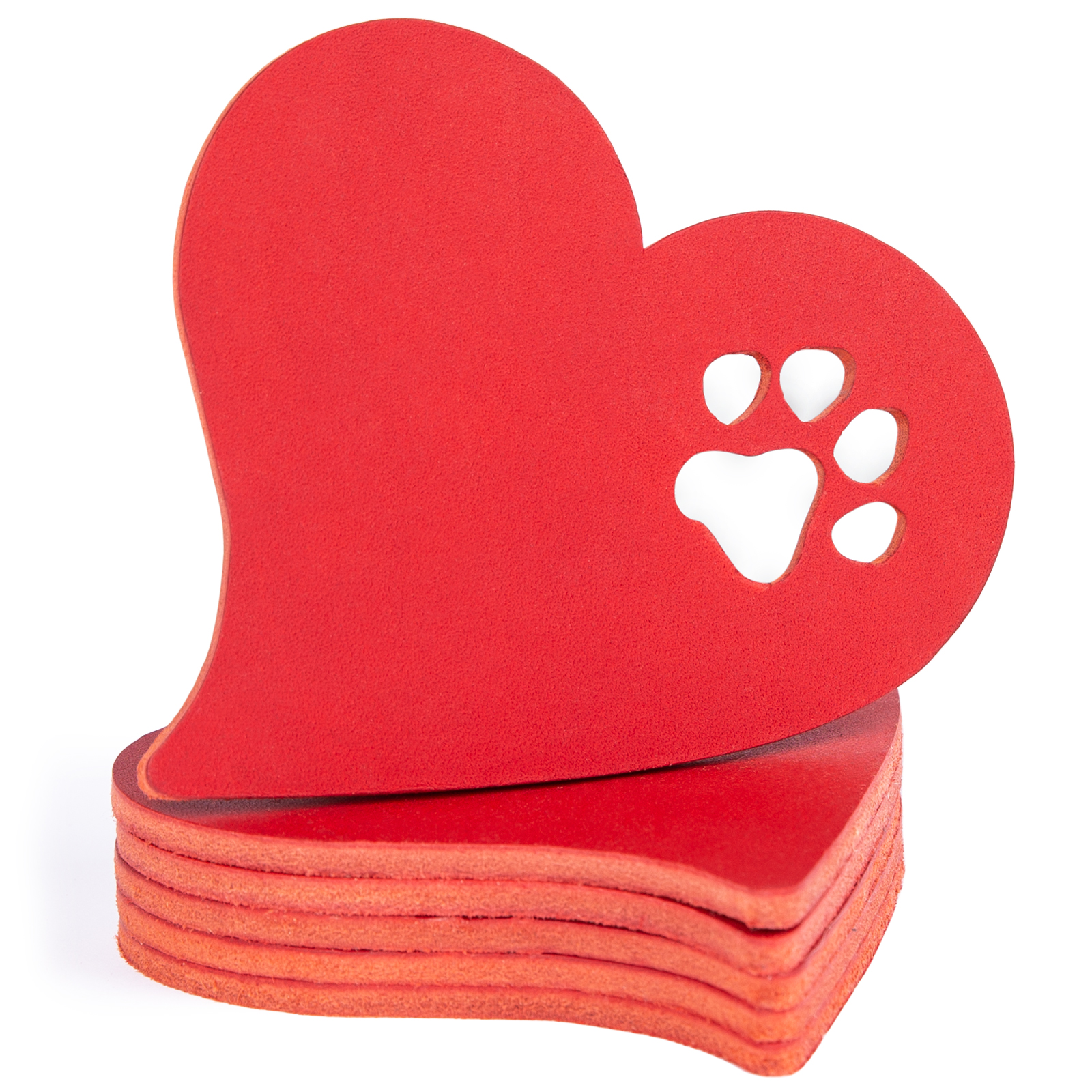 CopcoPet - Herz mit Pfote Untersetzer Set aus Leder, Tischdeko, Glasuntersetzer, Tassenuntersetzer, Geschenk