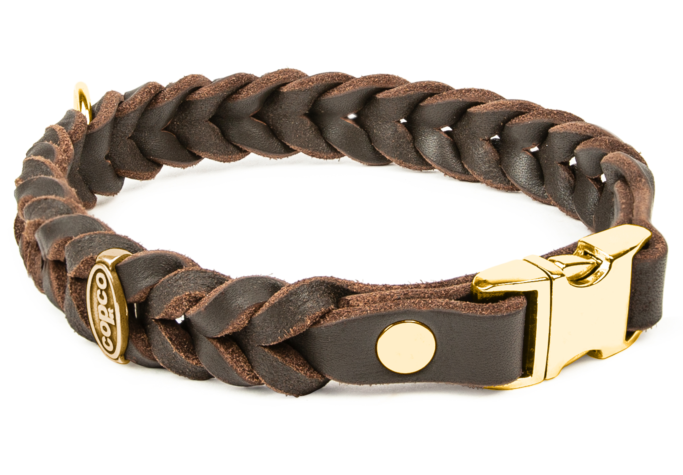 Fettleder Halsband geflochten mit Messing Metall-Klick-Verschluß Braun 20 cm 15 mm