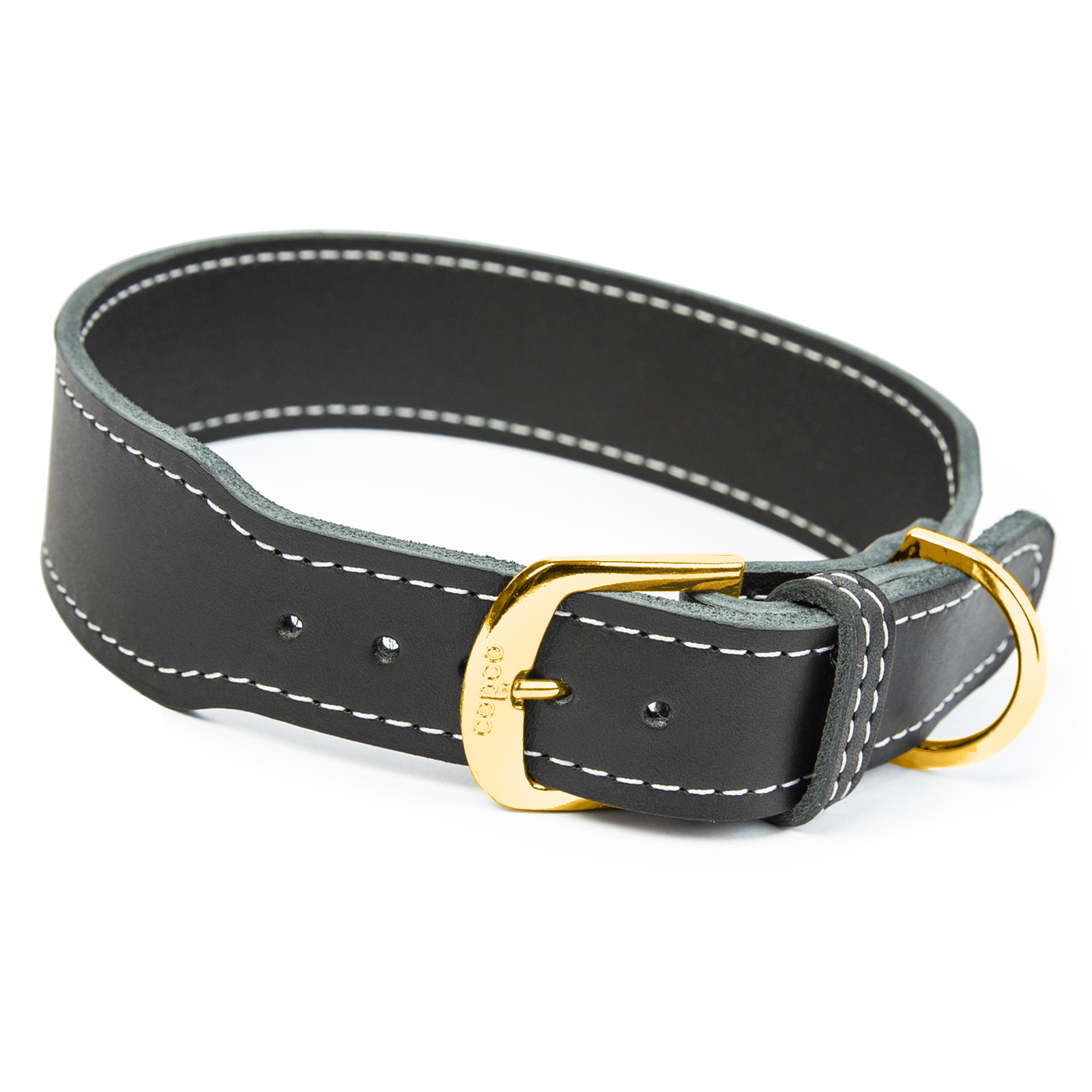 Fettleder Halsband Zoe Messing Schwarz 50 - 55 cm 40 mm