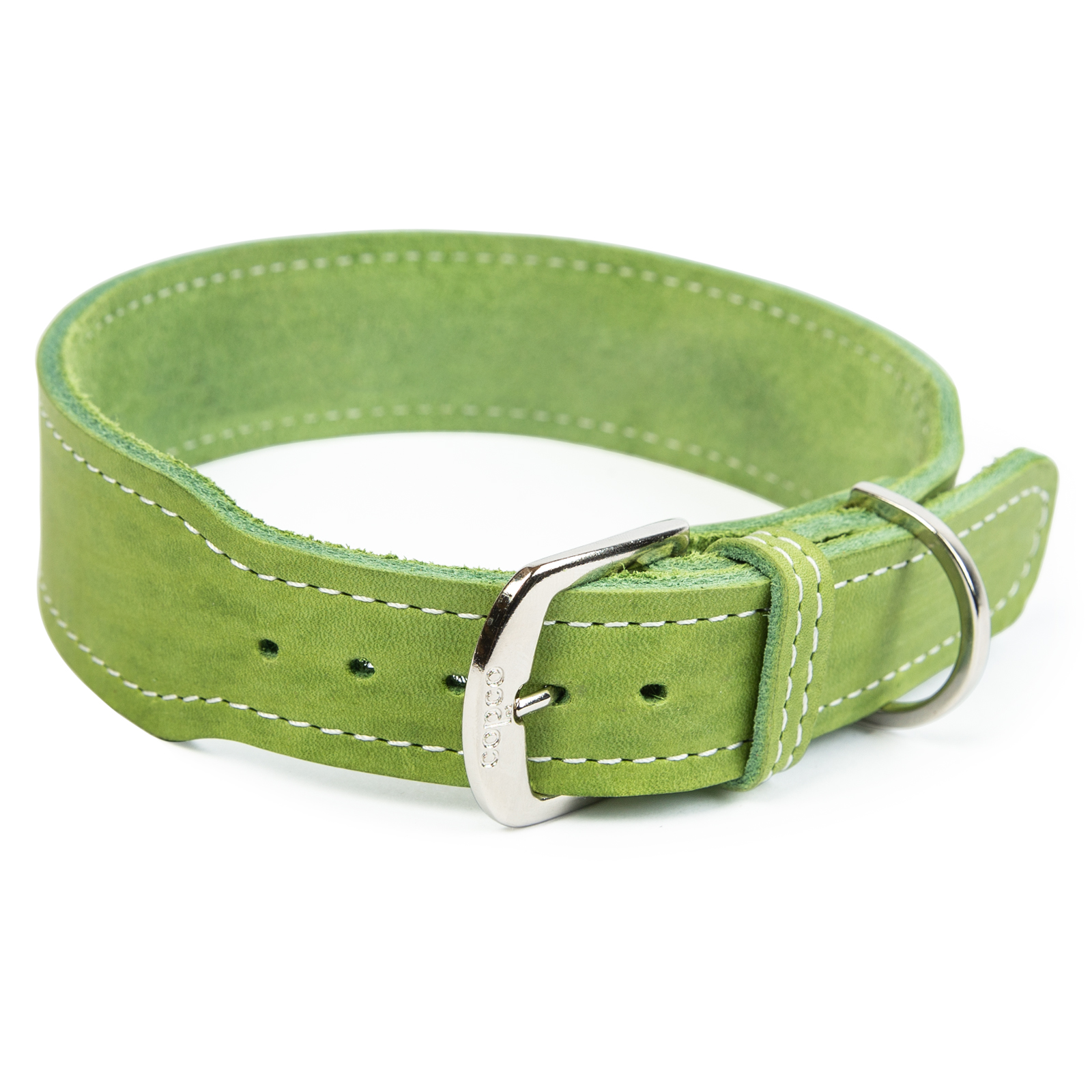 Fettleder Halsband Zoe verchromt Apfelgrün 50 - 55 cm 40 mm