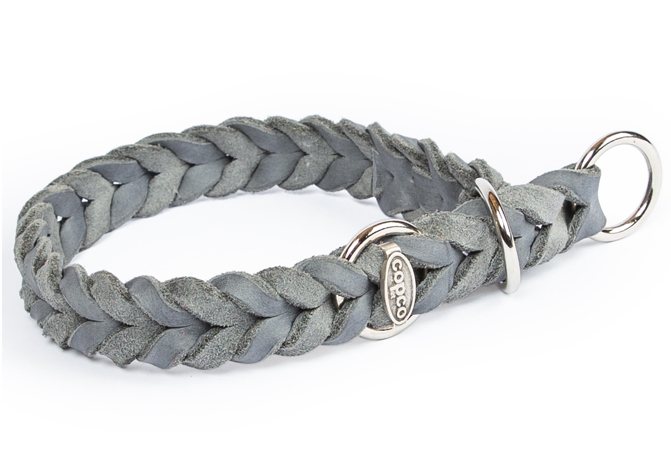 Fettlederhalsband mit Zugstopp Ring verchromt Grau 55 - 60 cm 25 mm