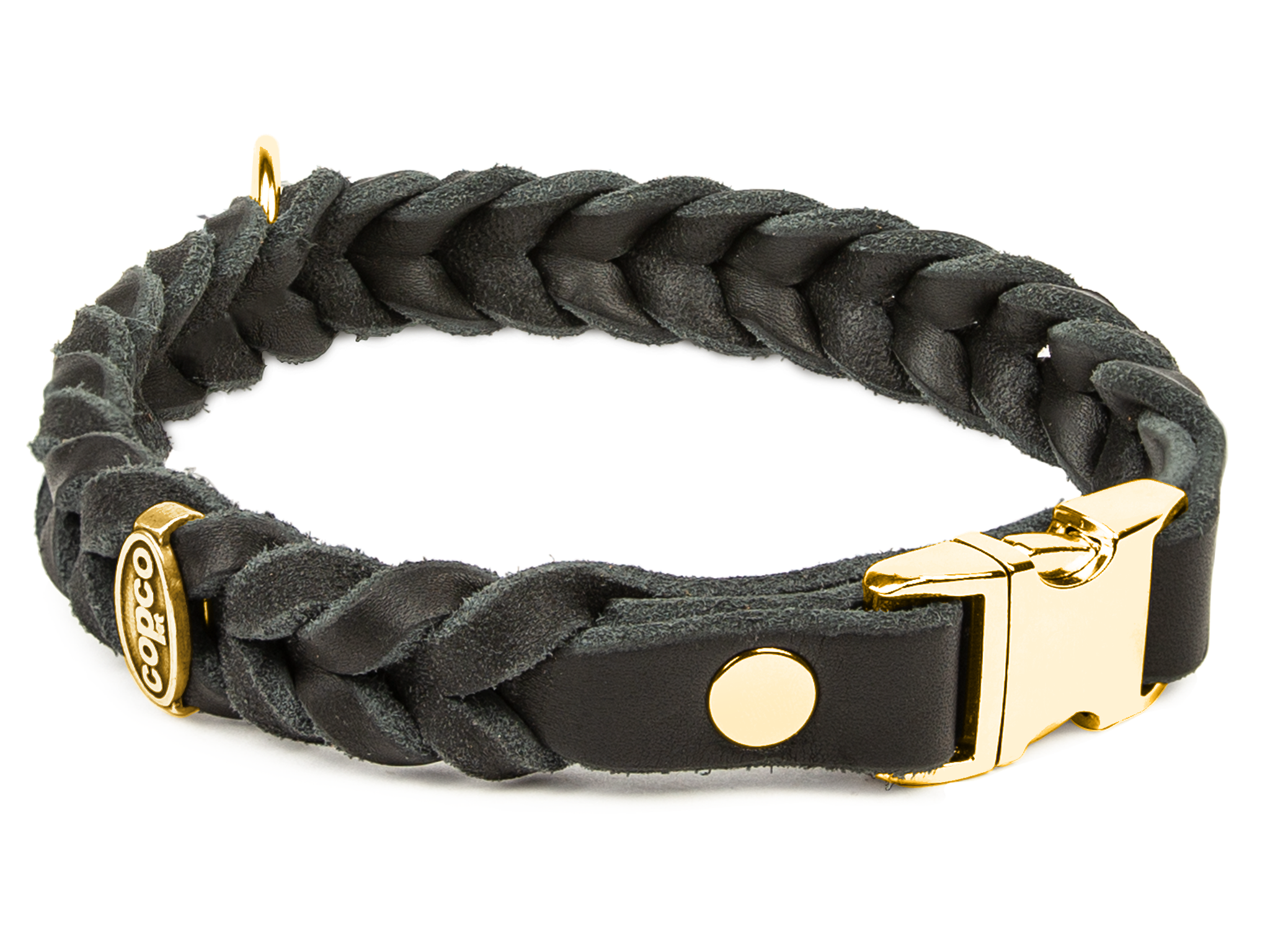 Fettleder Halsband geflochten mit Messing Metall-Klick-Verschluß Schwarz 20 cm 15 mm