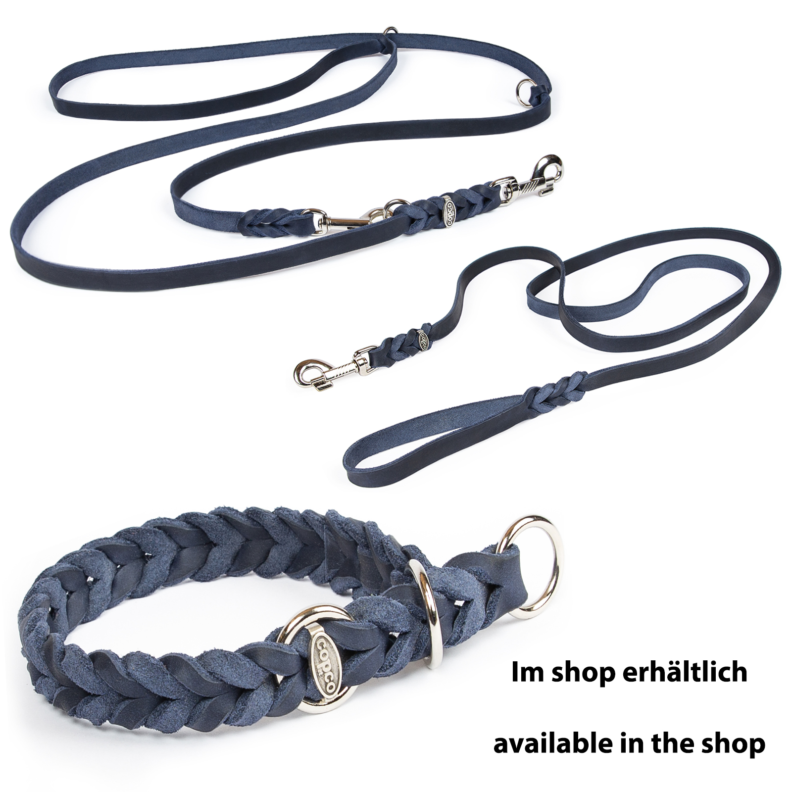 Fettlederhalsband mit Zugstopp Ring verchromt Marineblau 55 - 60 cm 20 mm