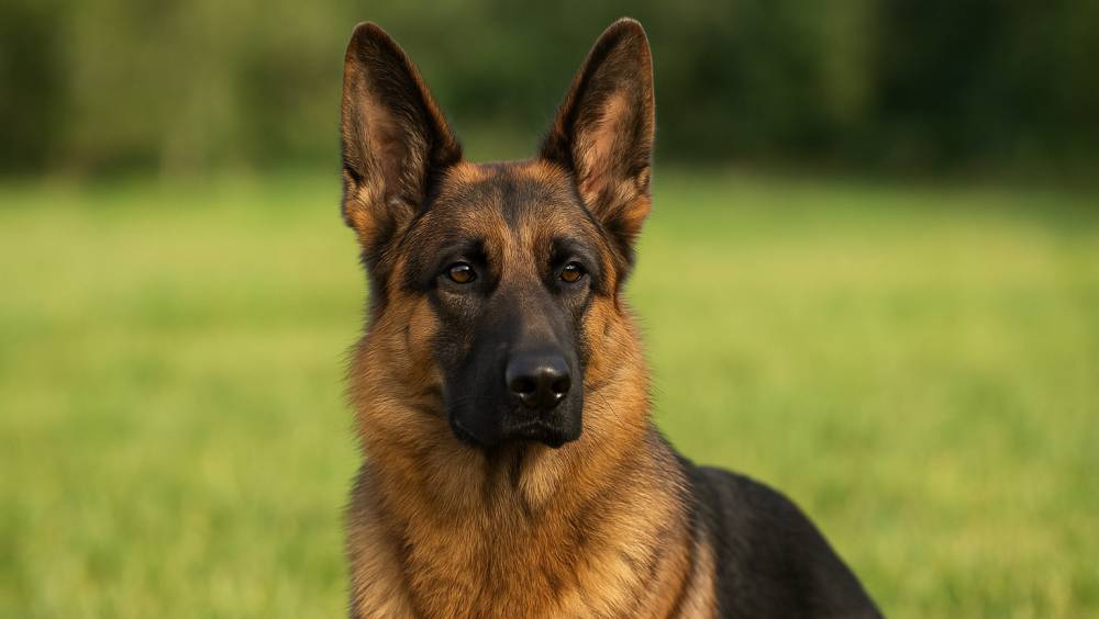 Deutscher Schäferhund aufmerksam im Freien