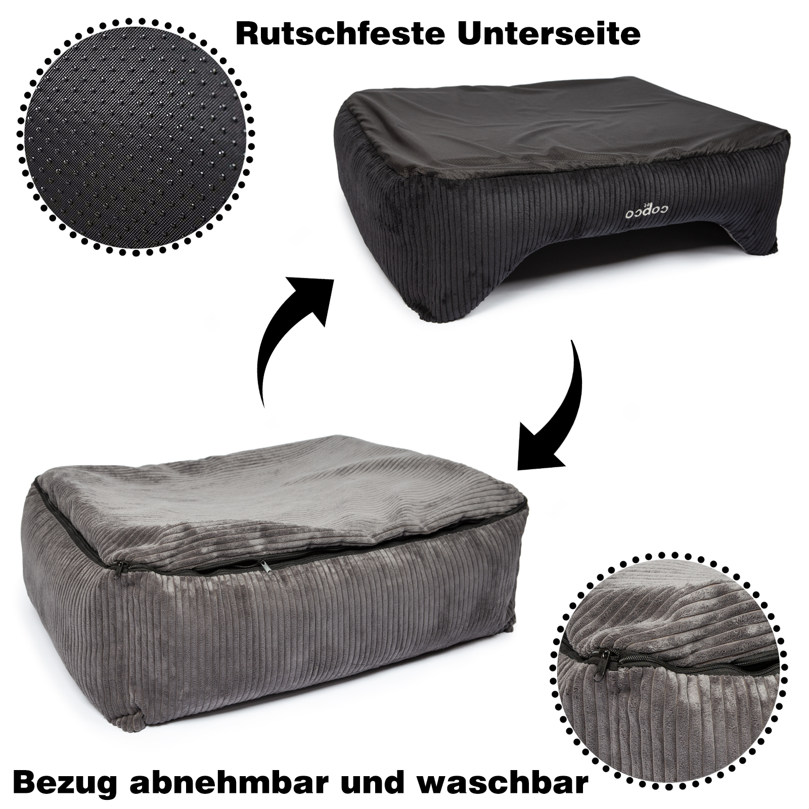 CopcoPet Hundebett Kyra Schwarz/Grau ca. 90 x 70 cm Visco