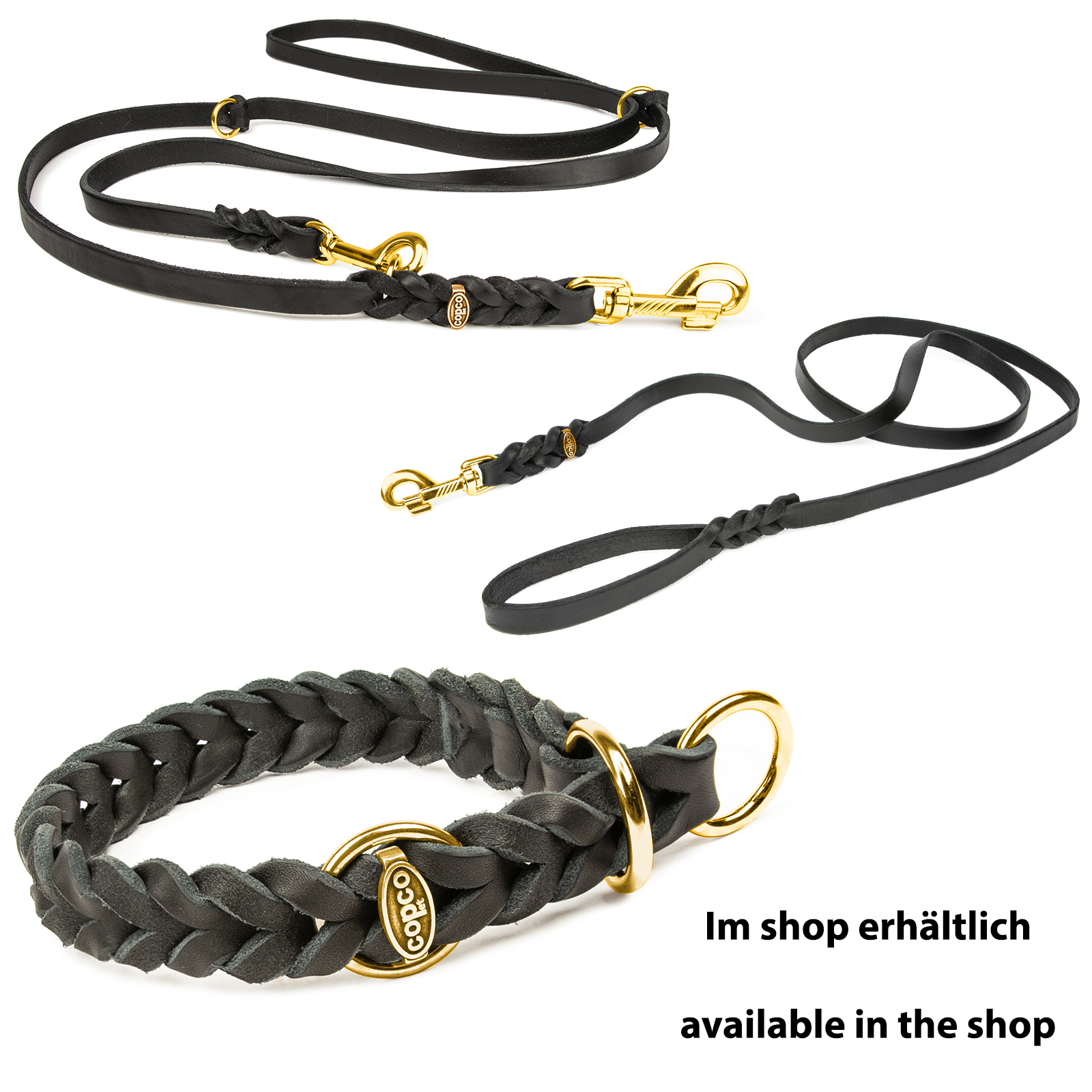 Fettlederhalsband mit Zugstopp Ring messing Schwarz 40 - 45 cm 25 mm