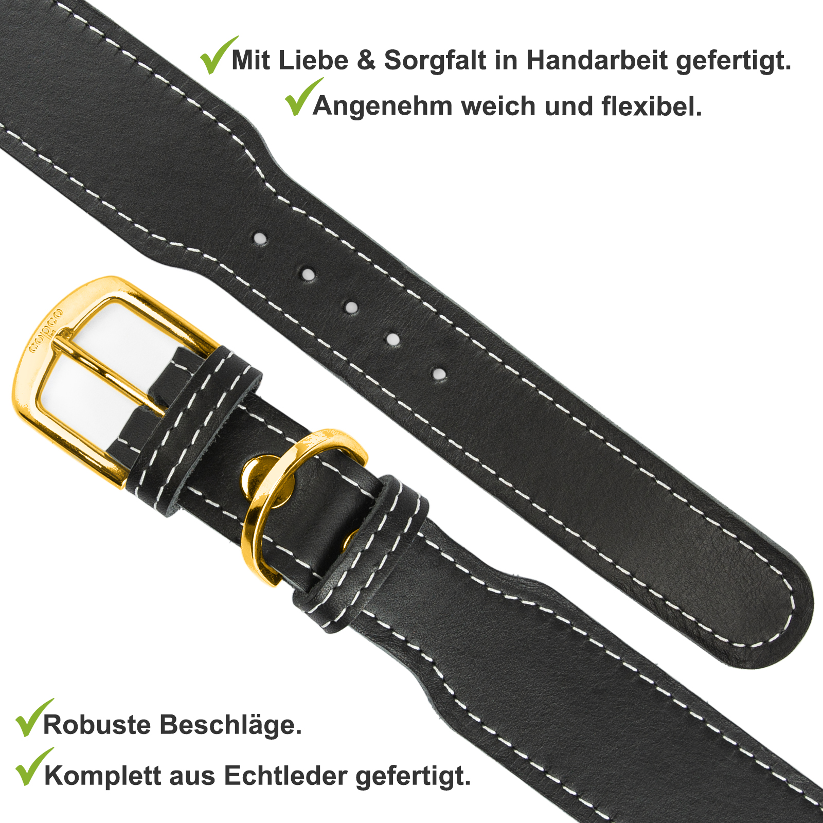 Fettleder Halsband Zoe Messing Schwarz 50 - 55 cm 40 mm