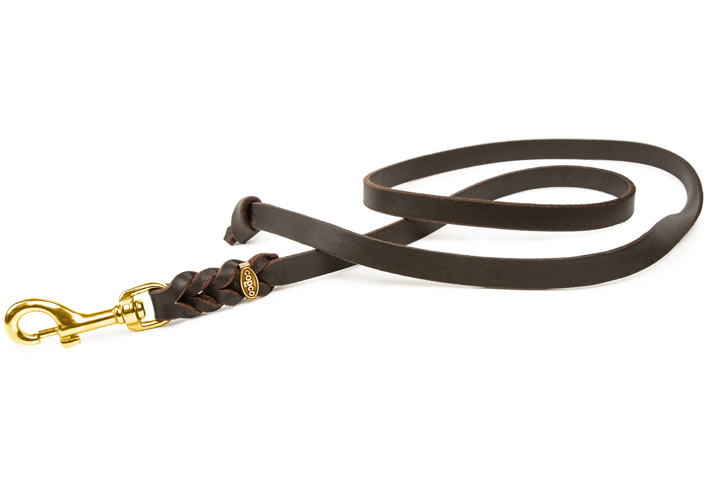 Fettleder-Leine Messing ohne Handschlaufe Braun 5 m x 10 mm