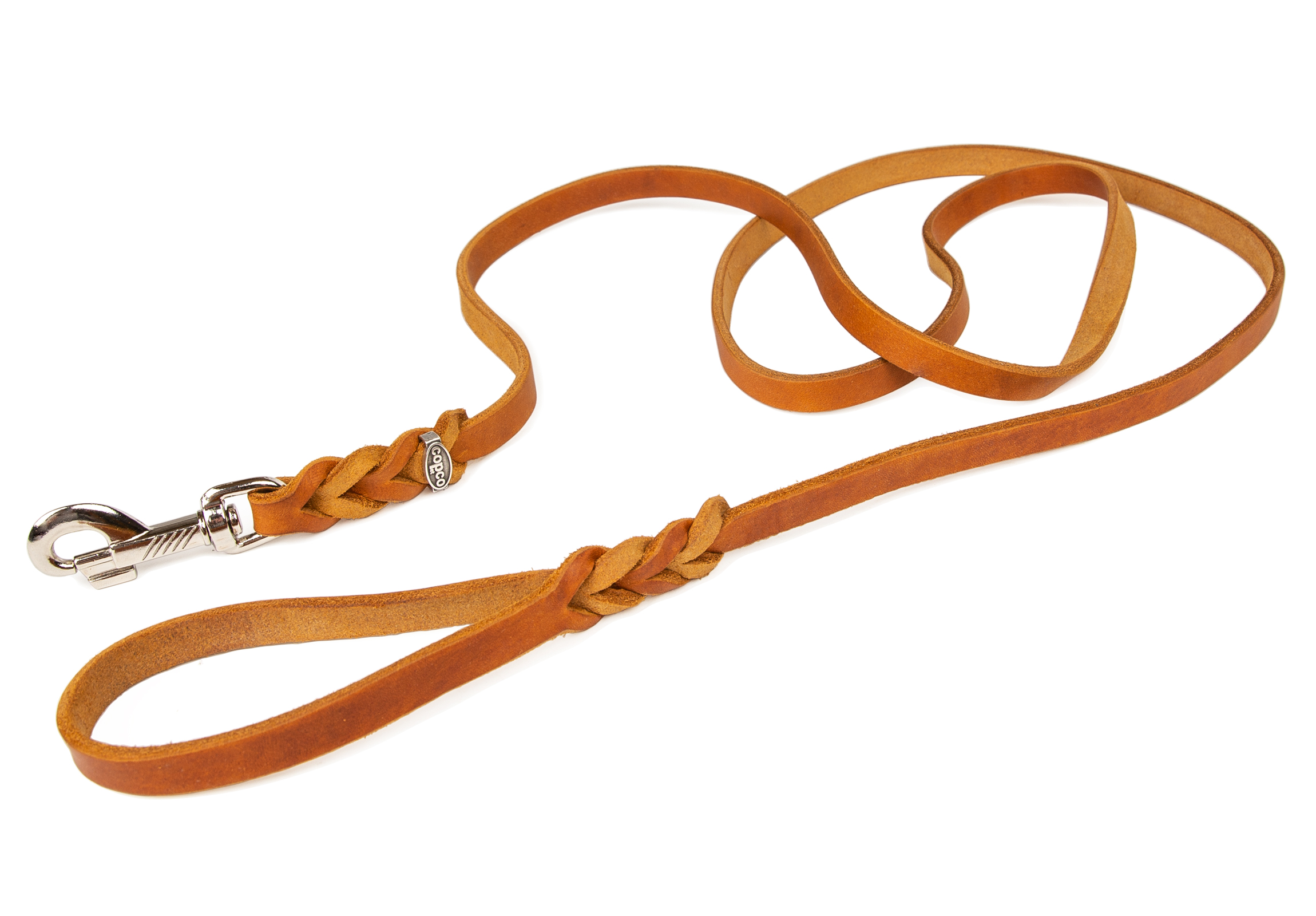 Fettlederleine mit Handschlaufe Edelstahl Cognac 1 m x 8 mm