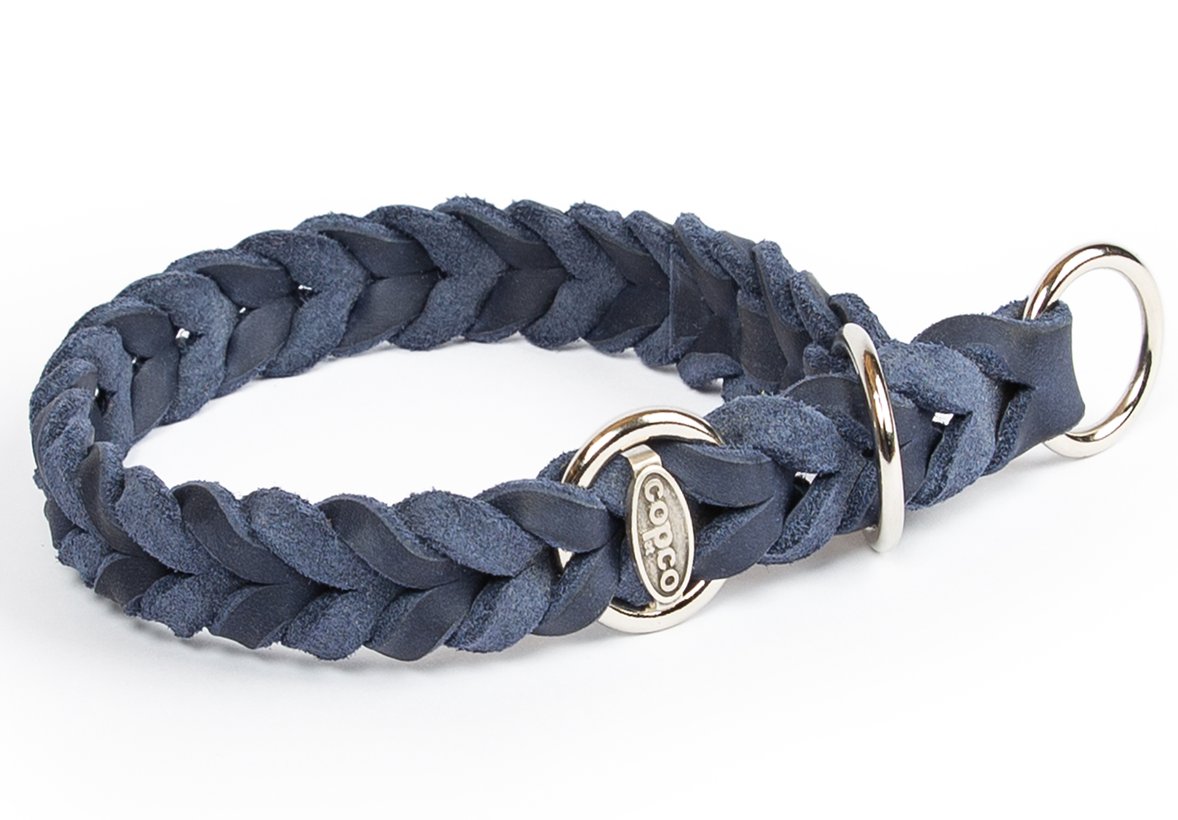 Fettlederhalsband mit Zugstopp Ring verchromt Marineblau 50 - 55 cm 20 mm