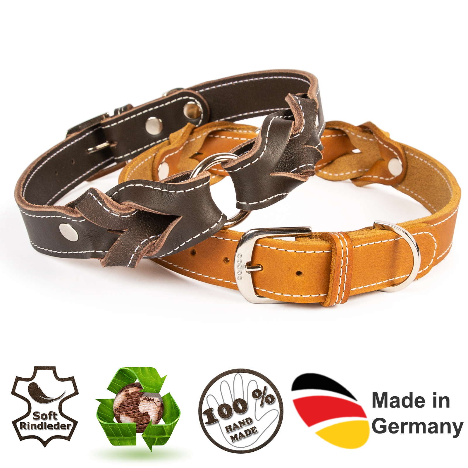 Hundehalsband - Heidi - Messing mit Naht Cognac 55-60 cm 30 mm