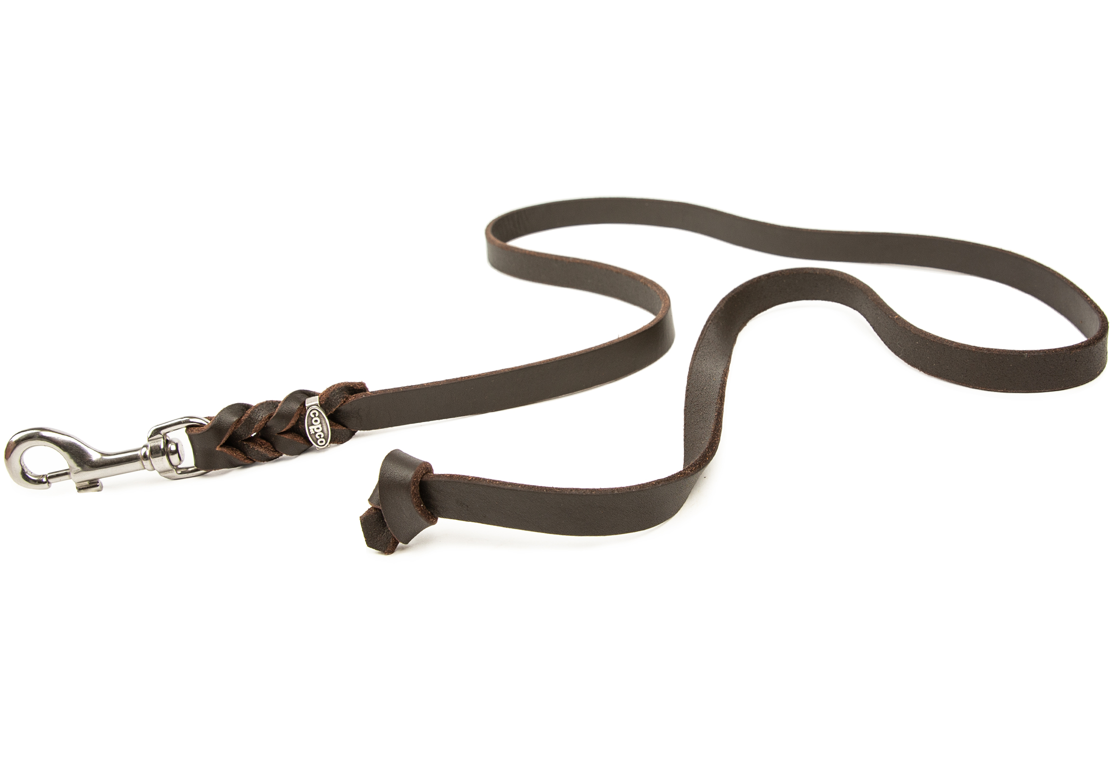 Fettleder-Leine verchromt ohne Handschlaufe Cognac 2,20 m x 12 mm