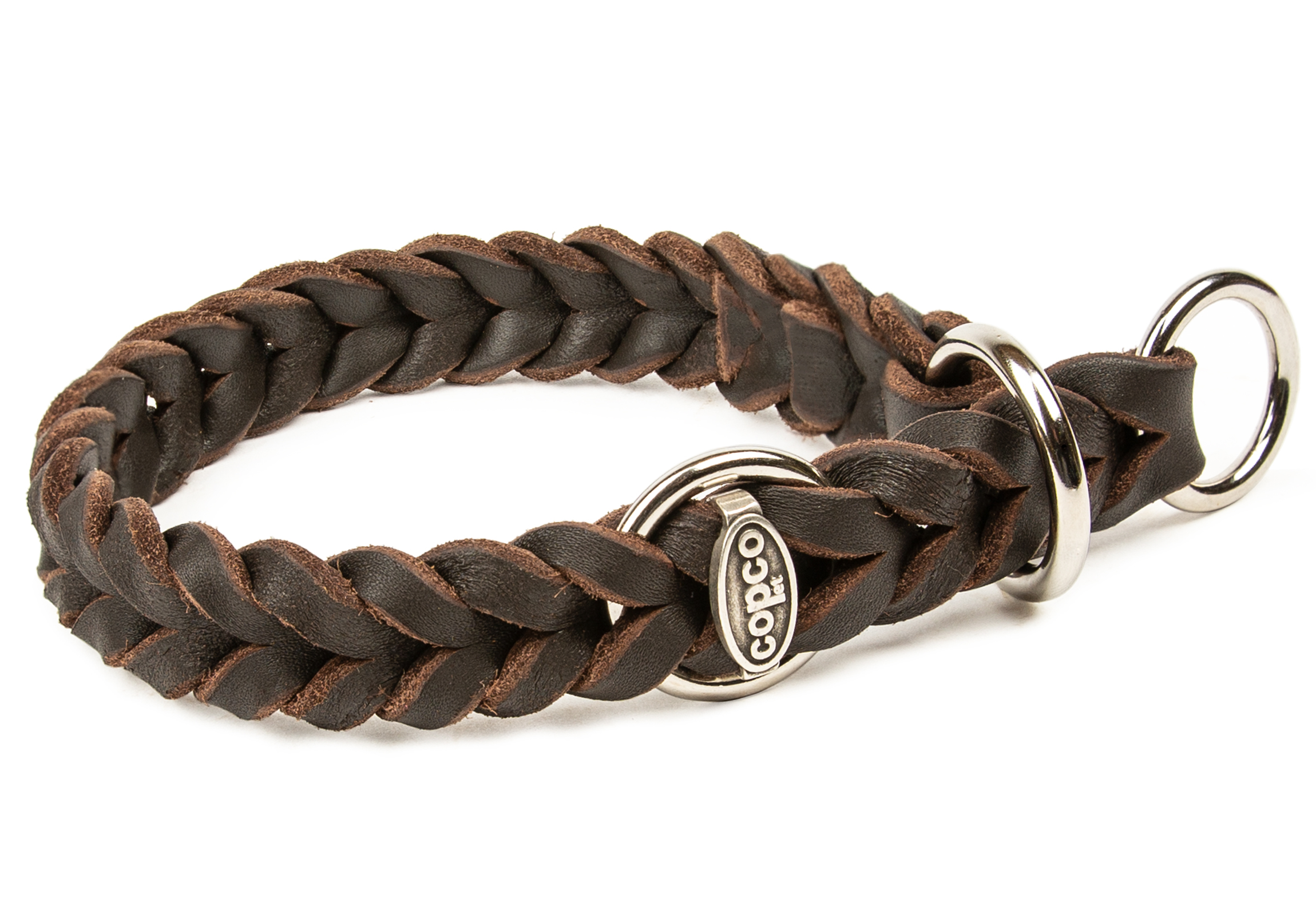 Fettlederhalsband mit Zugstopp Ring verchromt Braun 25 - 30 cm 15 mm