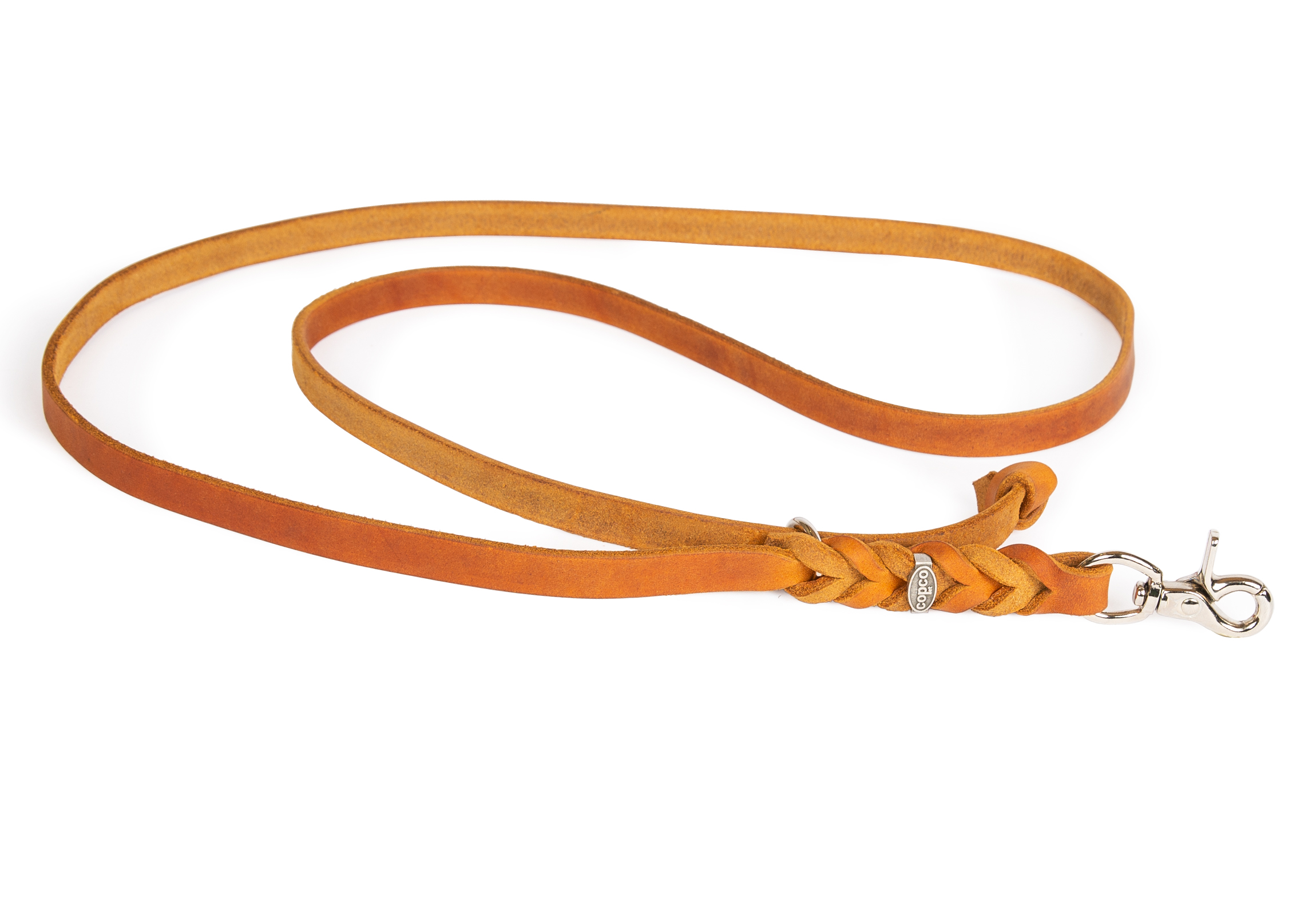 Fettlederleine - 3 in 1 mit große Handschlaufe Schnapphaken Verchromt Cognac 2 m x 10 mm