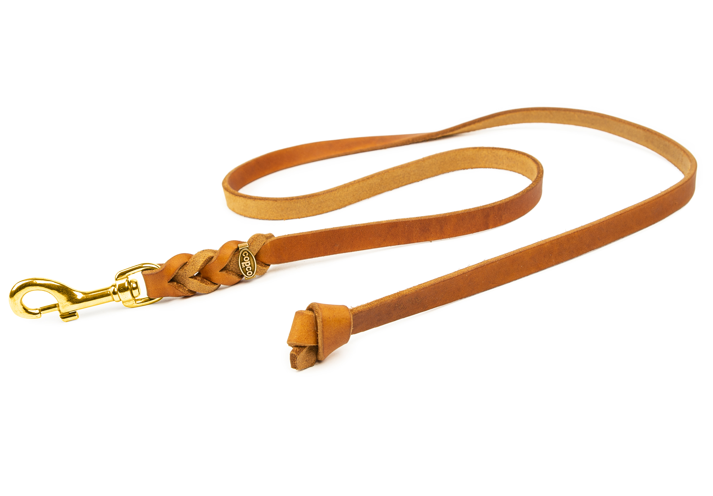 Fettleder-Leine Messing ohne Handschlaufe Cognac 2 m x 15 mm