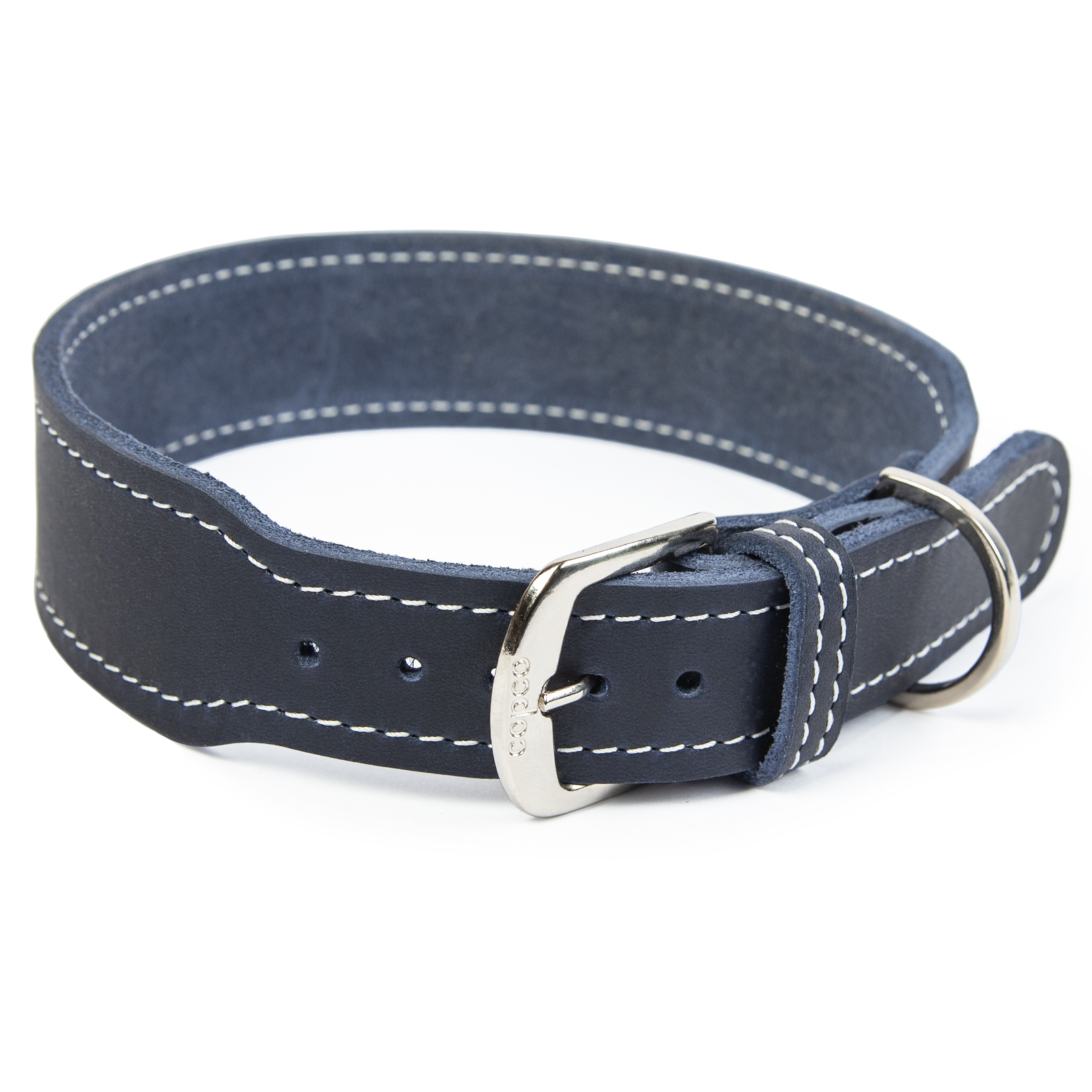 Fettleder Halsband Zoe verchromt Marineblau 25 - 30 cm 30 mm