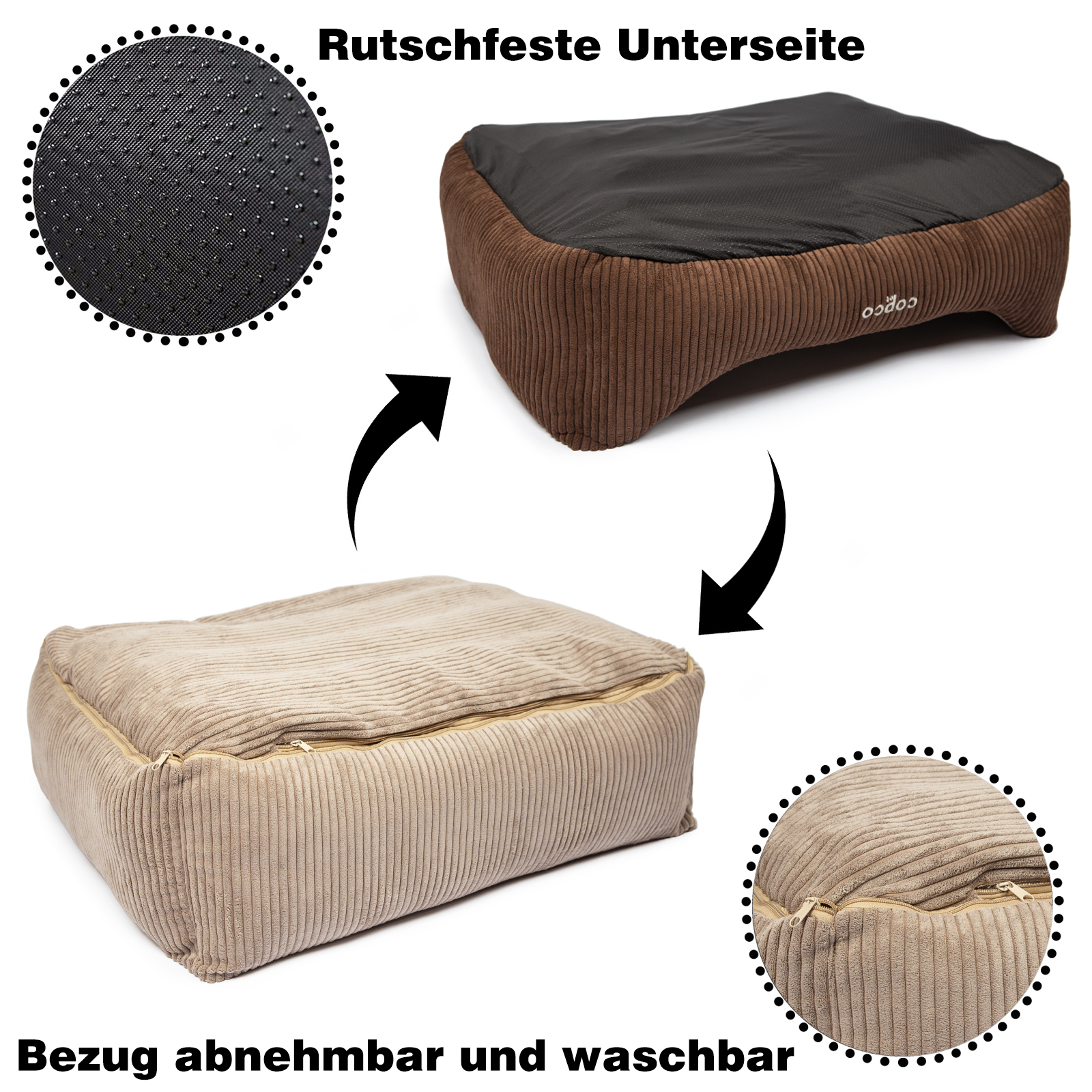 CopcoPet Hundebett Kyra Braun/Beige ca. 70 x 55 cm