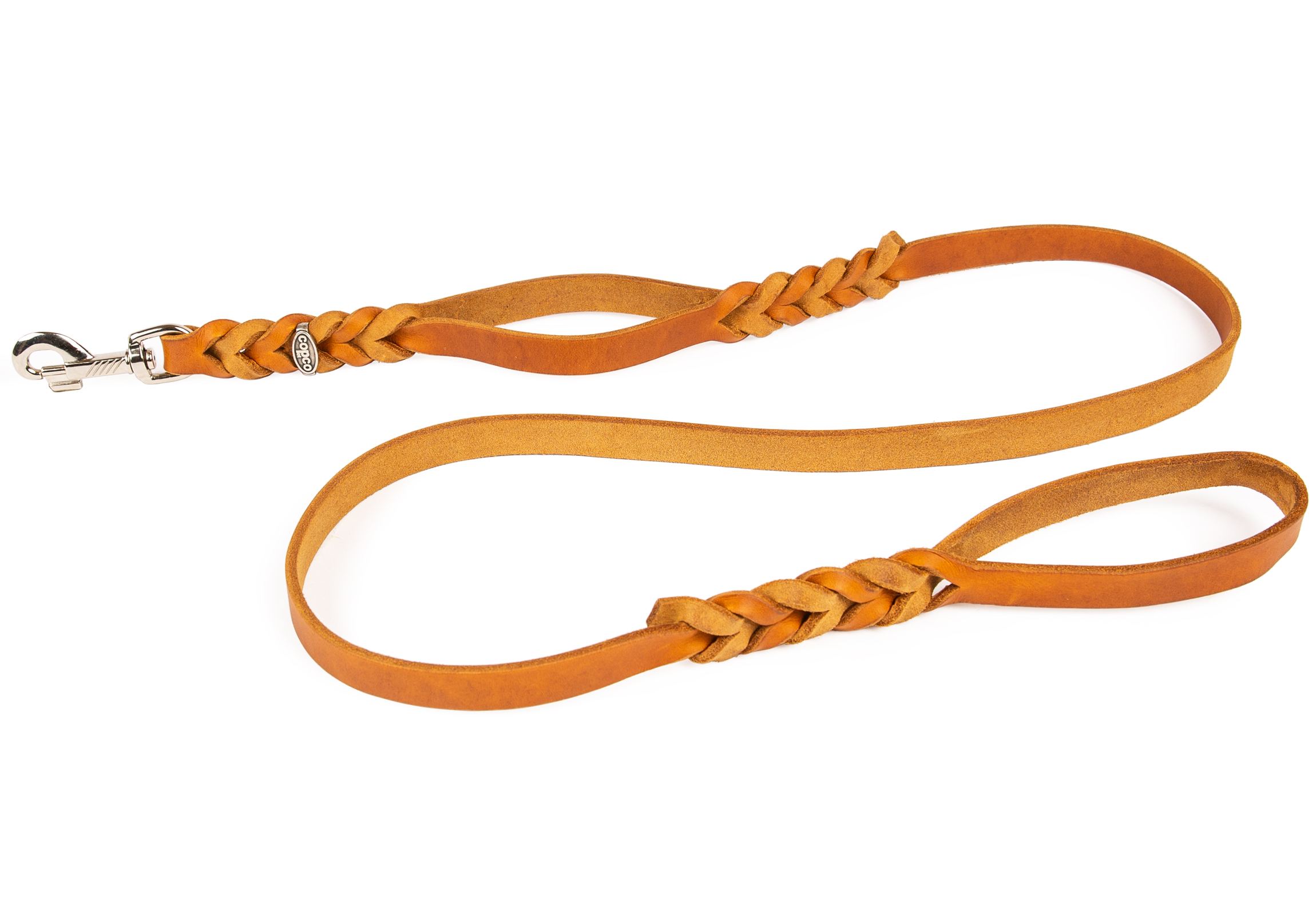 Fettlederleine mit 2 Handschlaufen verchromt Cognac 1,50 m x 12 mm