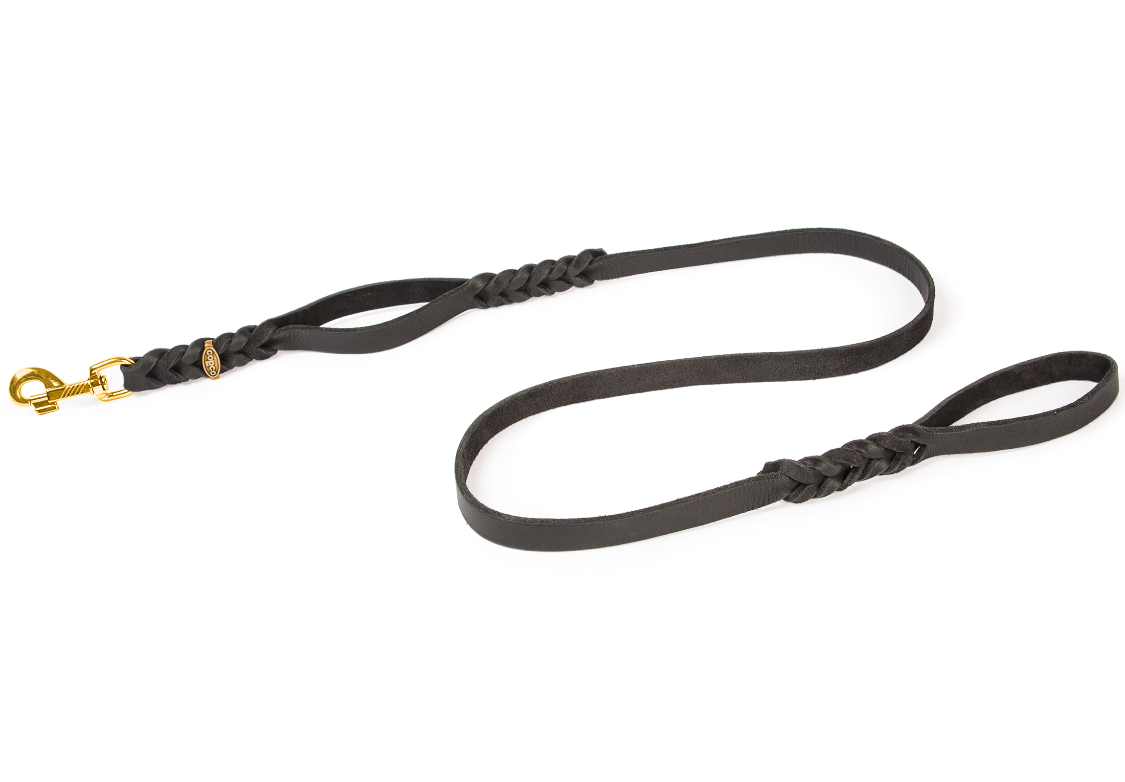 Fettlederleine mit 2 Handschlaufen Messing Schwarz 2 m x 20 mm