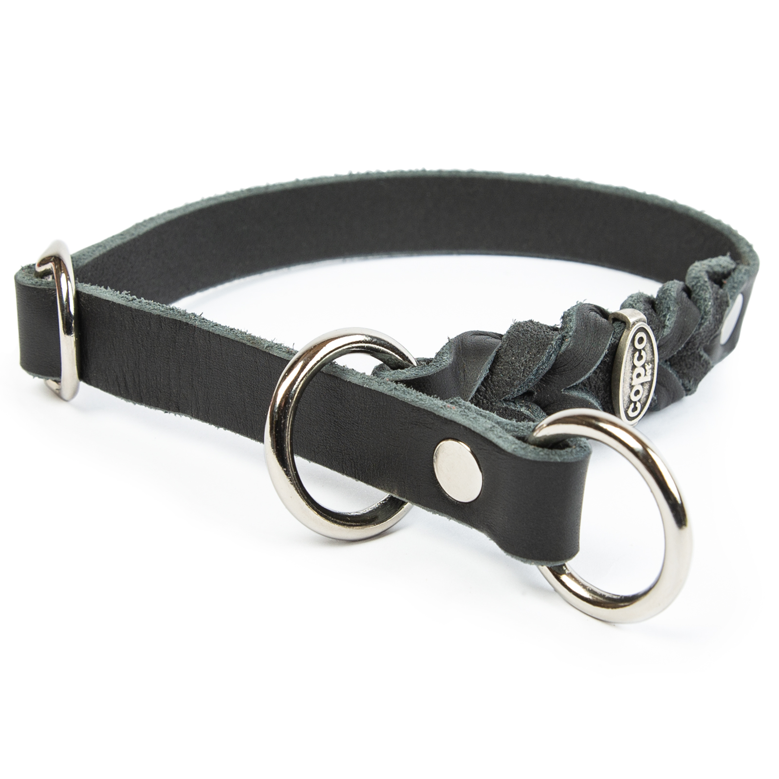 Fettleder Würger-Halsband Cleo geflochten verchromt Schwarz 60 - 65 cm 20 mm